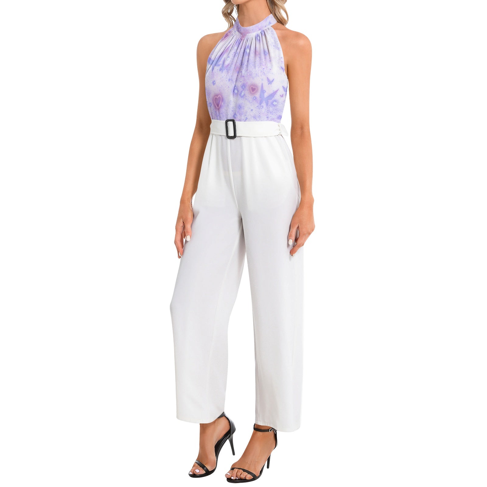 Sweet Butterfly Halter Neck Buckle Belted Jumpsuit