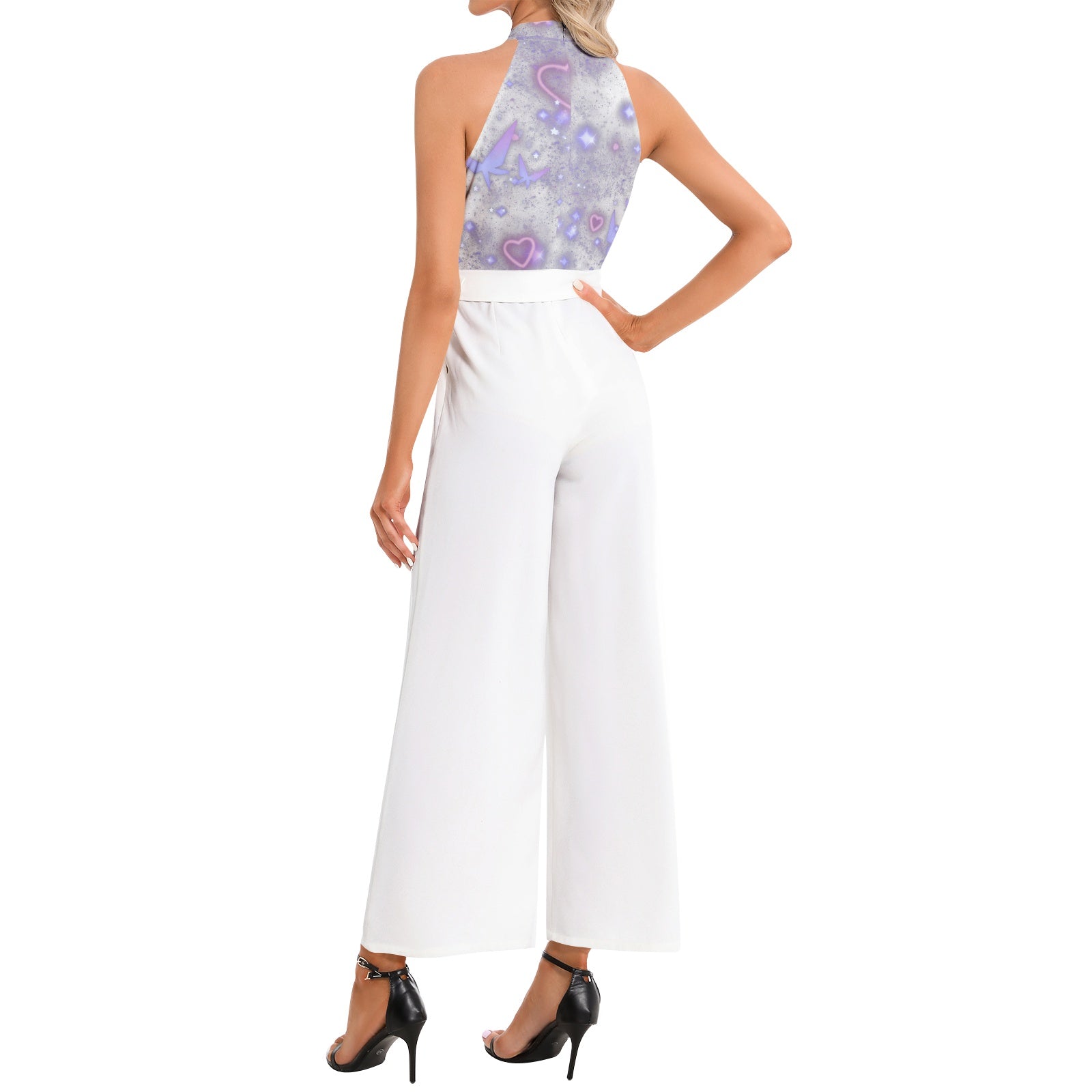 Sweet Butterfly Halter Neck Buckle Belted Jumpsuit
