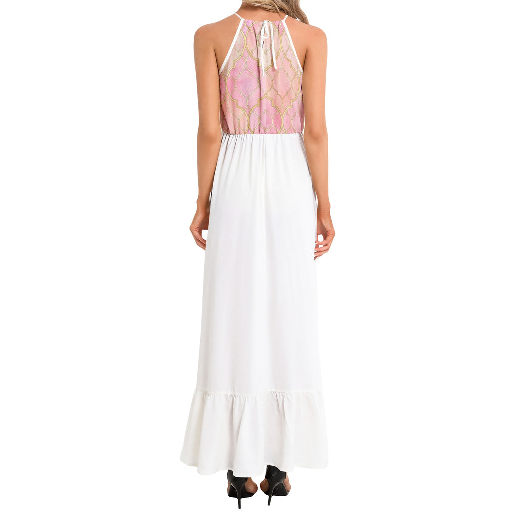 Ruffle Hem Halter Neck Maxi Dress