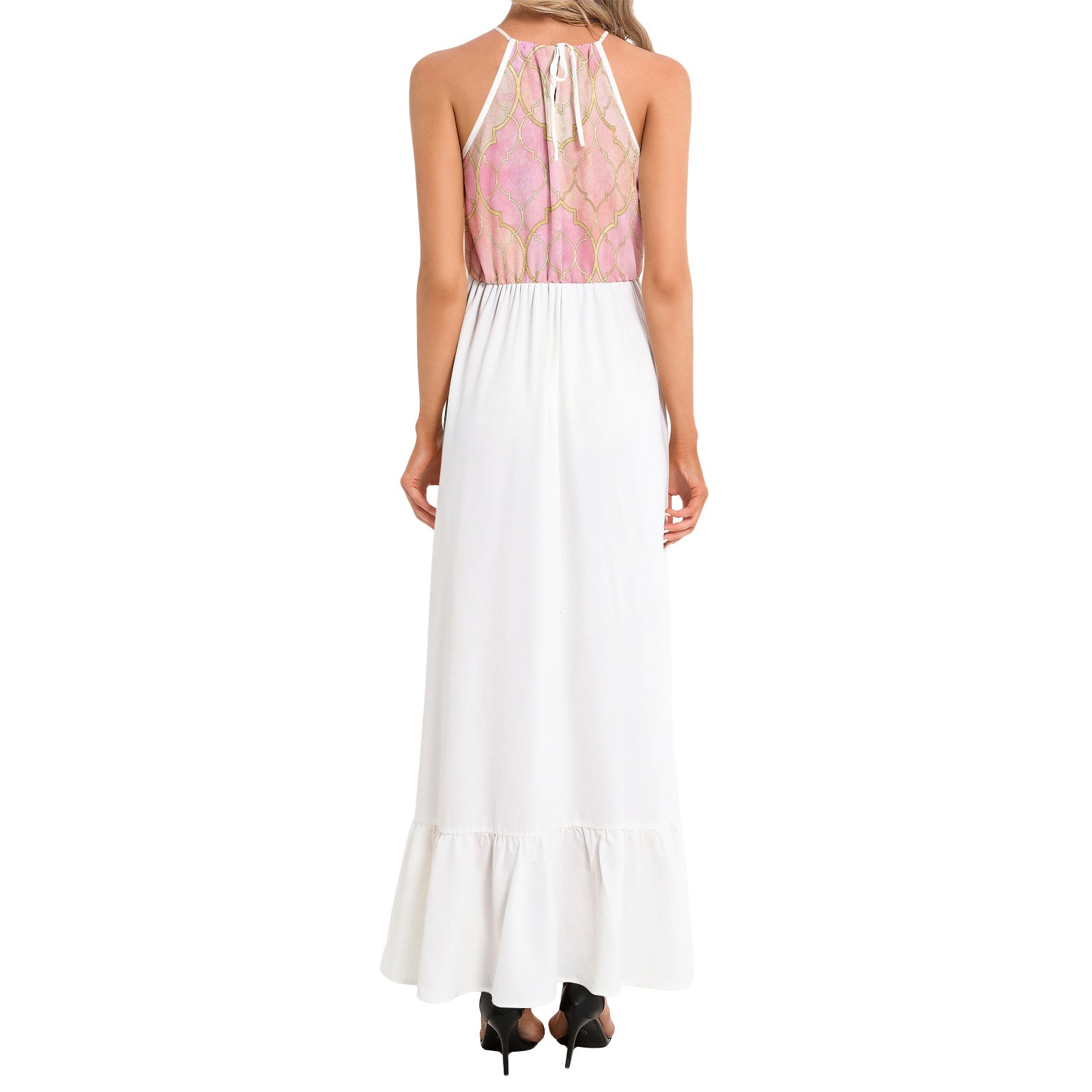 Ruffle Hem Halter Neck Maxi Dress