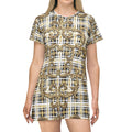 NDO DesignerBaroque Plaid T-Shirt Dress – Gold Ornate Pattern AOP