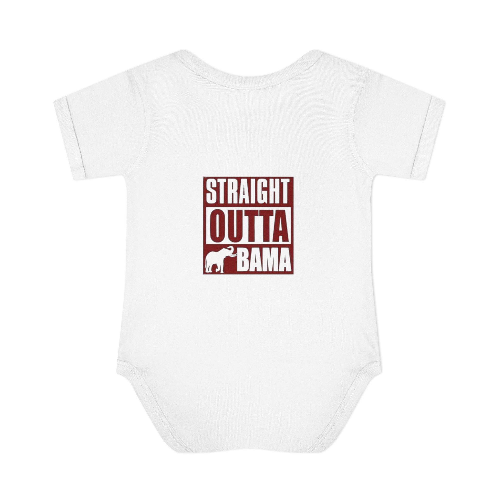 Straight Outta Bama Infant Bodysuit — Alabama Baby Onesie (Crimson Elephant Design)