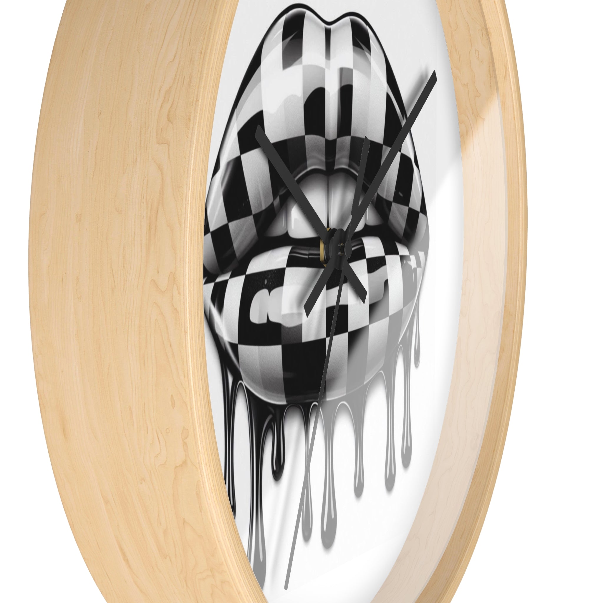 Checkerboard Dripping Lips Wall Clock
