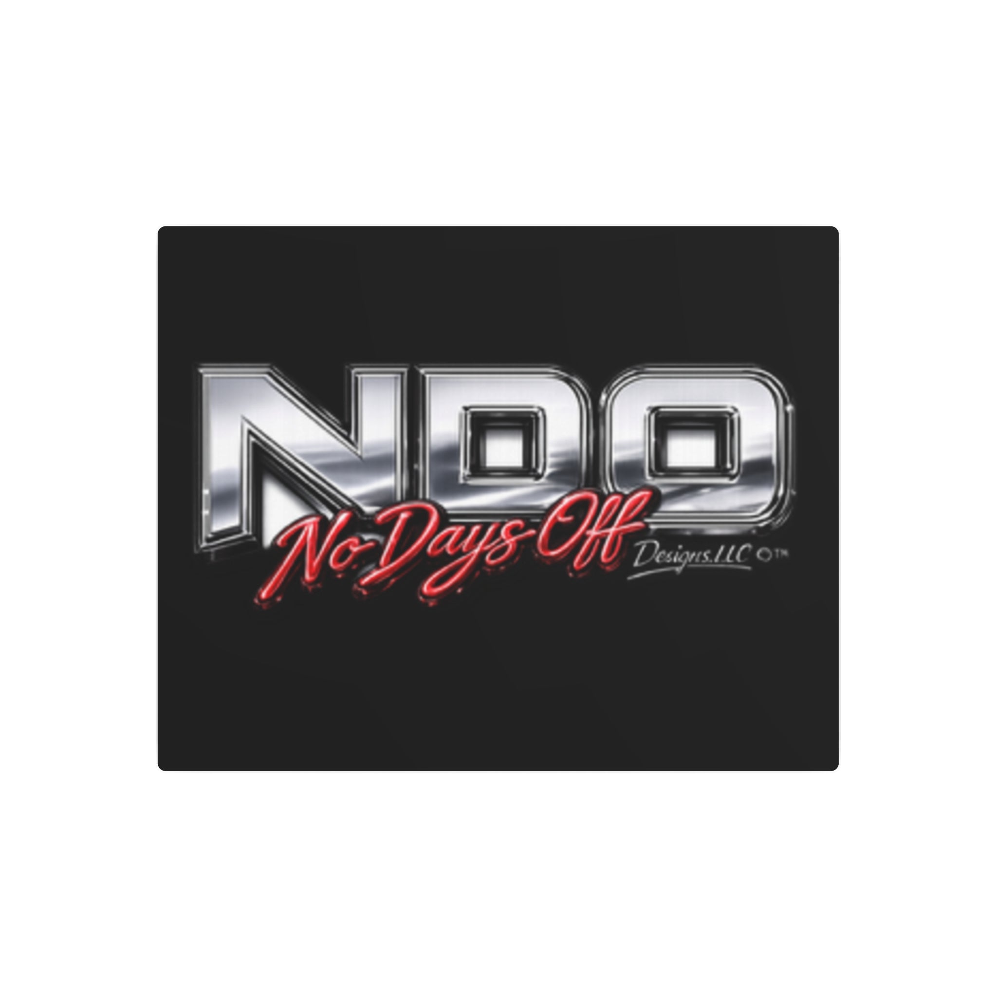 Metal Sign "NDO No Days Off" — Chrome Racing Wall Art for Garages & Gyms