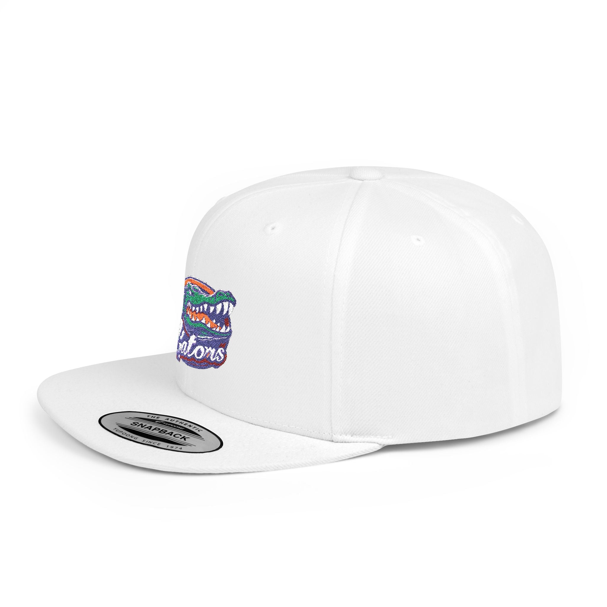 Florida Gators White Flat Bill Snapback Hat with Colorful Gator Logo