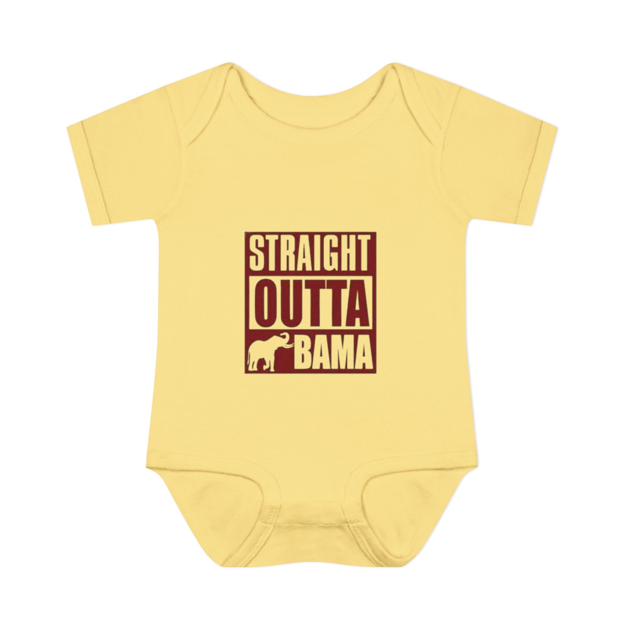 Straight Outta Bama Infant Bodysuit — Alabama Baby Onesie (Crimson Elephant Design)