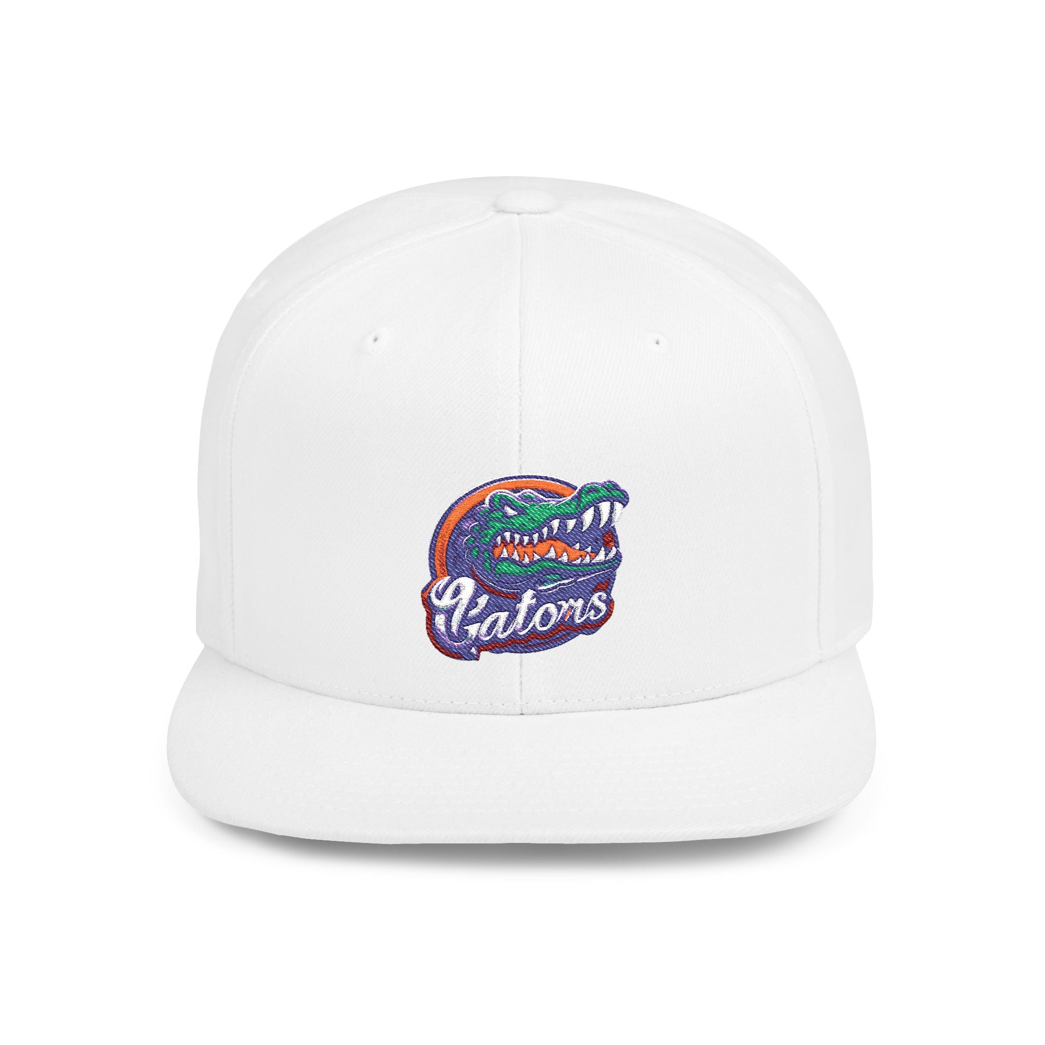 Florida Gators White Flat Bill Snapback Hat with Colorful Gator Logo