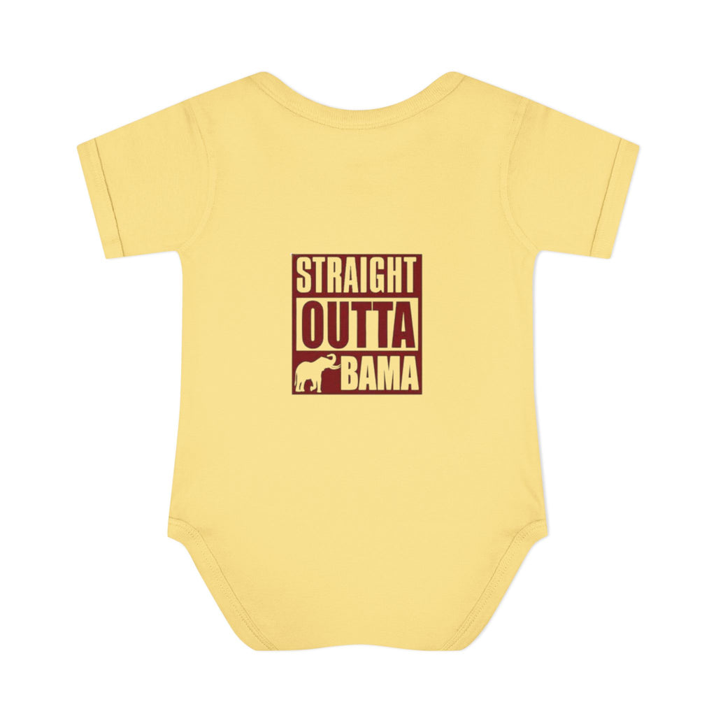 Straight Outta Bama Infant Bodysuit — Alabama Baby Onesie (Crimson Elephant Design)