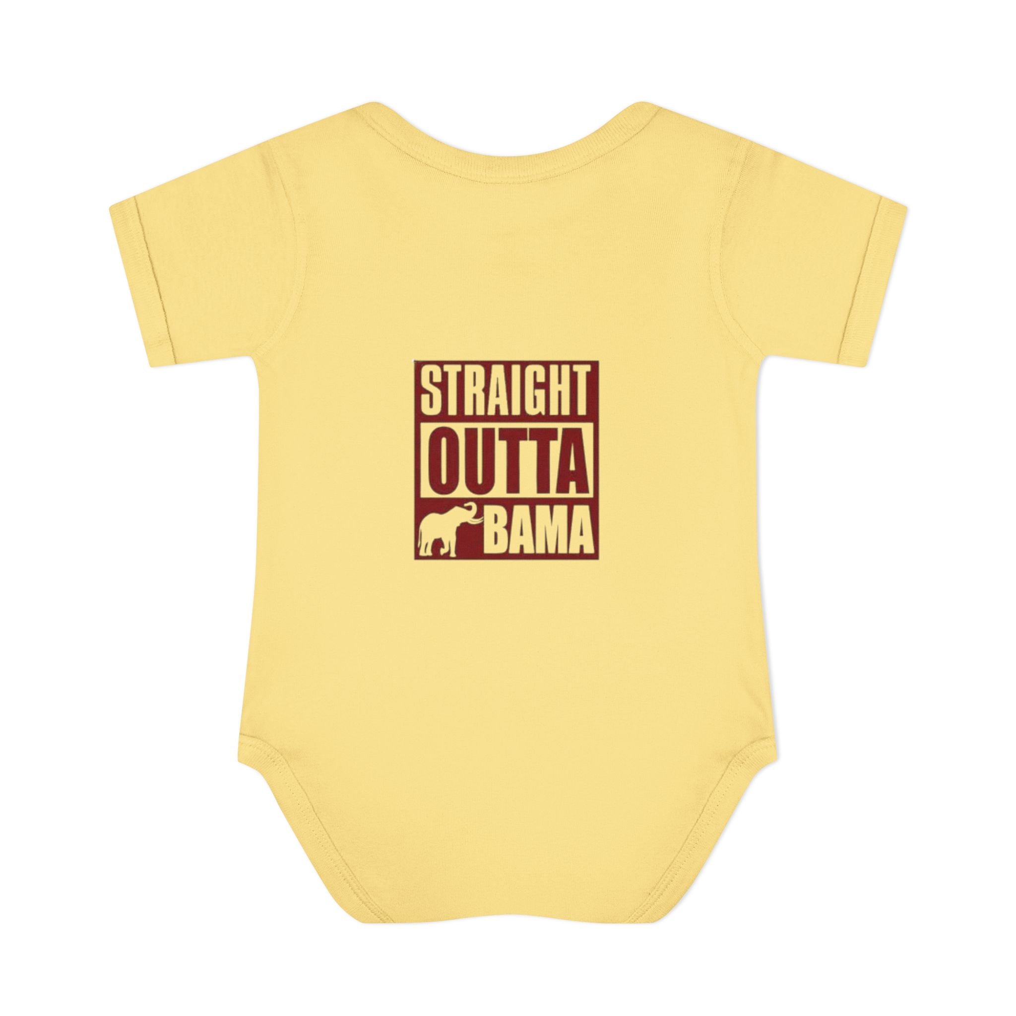 Straight Outta Bama Infant Bodysuit — Alabama Baby Onesie (Crimson Elephant Design)