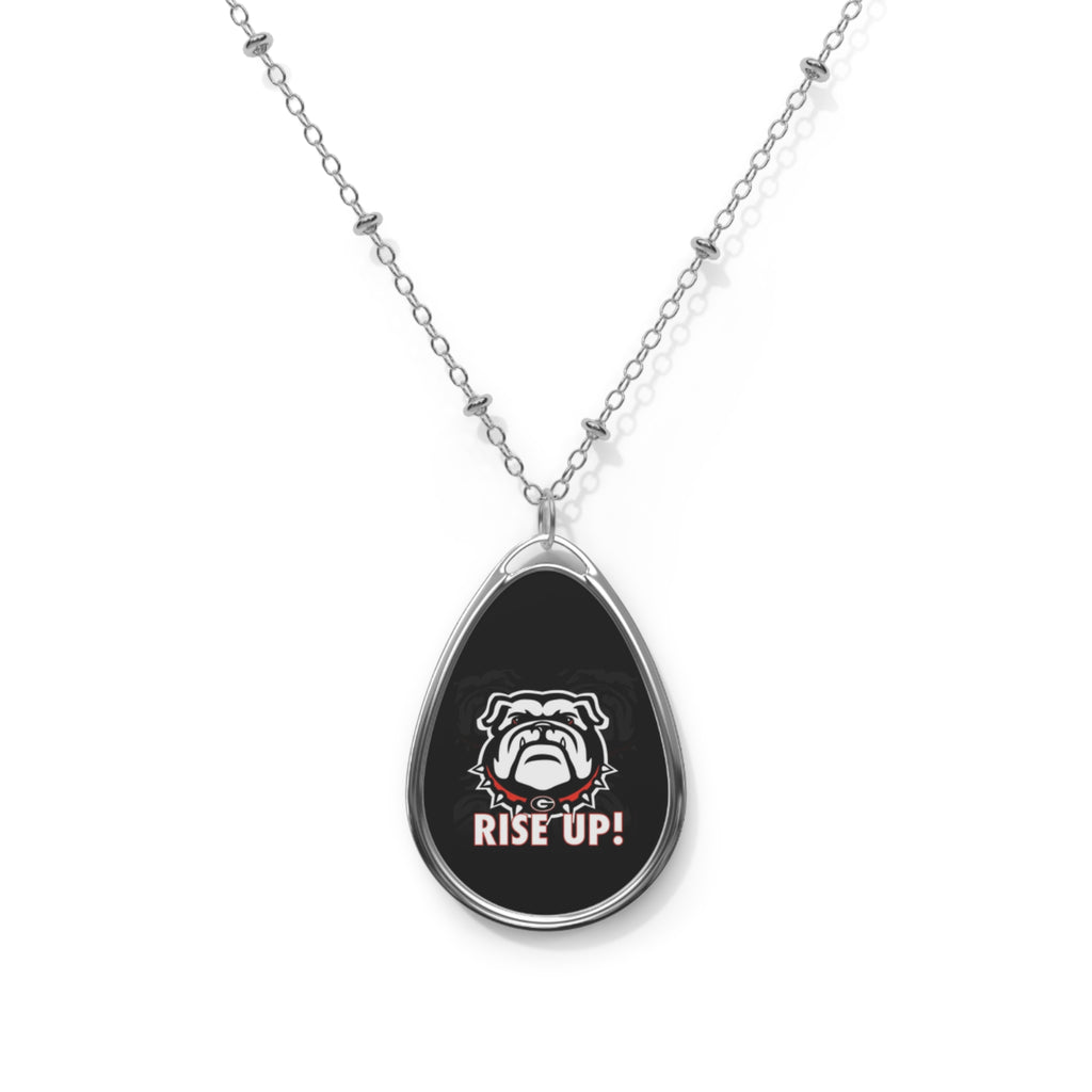 Bulldog 'Rise Up!' Oval Pendant Necklace — Team Spirit Silver Teardrop Necklace