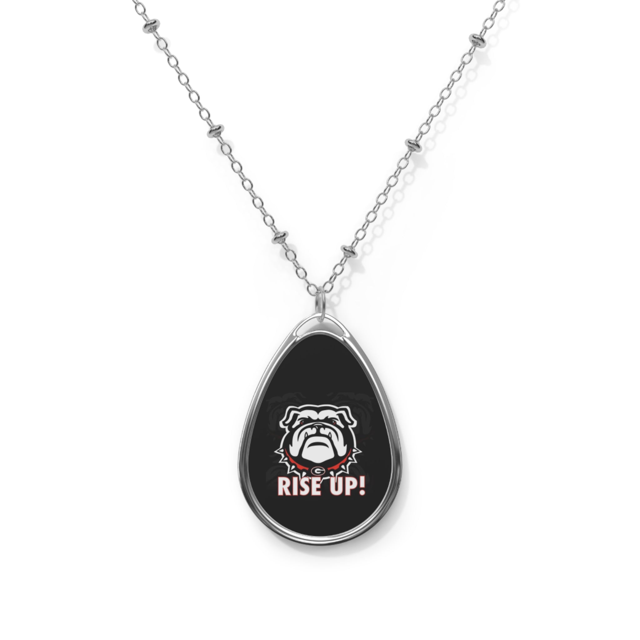 Bulldog 'Rise Up!' Oval Pendant Necklace — Team Spirit Silver Teardrop Necklace