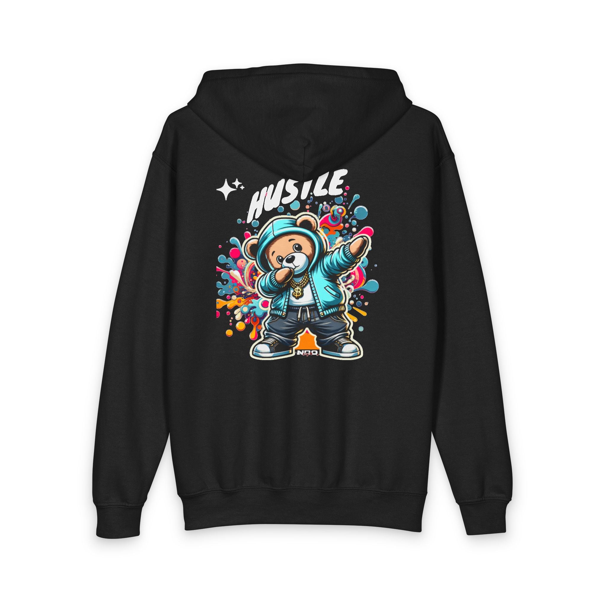 Kids Zip Hoodie — Colorful Streetwear Teddy Bear Graphic (‘Hustle’)