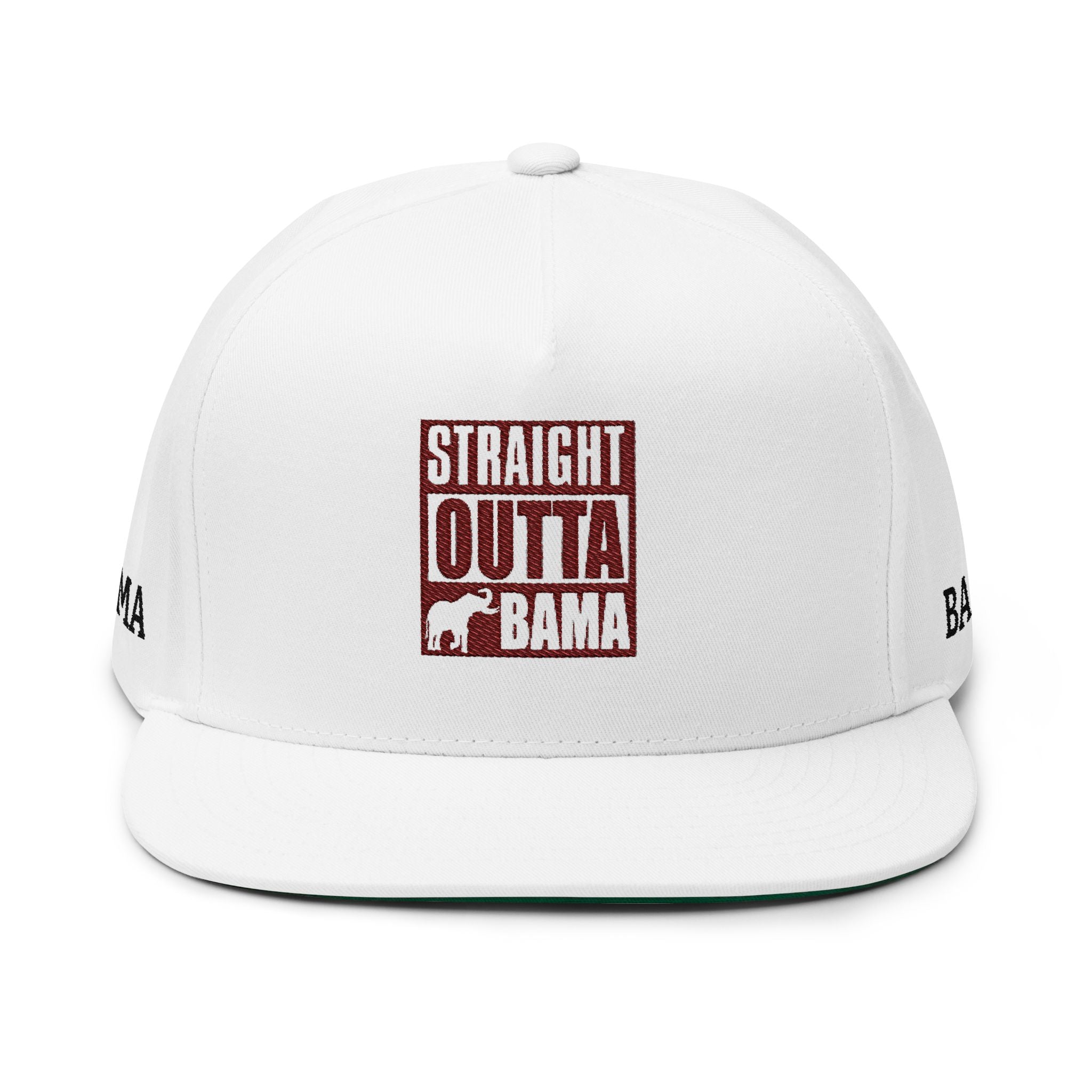 Embroidered Flat Bill Cap — "Straight Outta Bama" Crimson Snapback