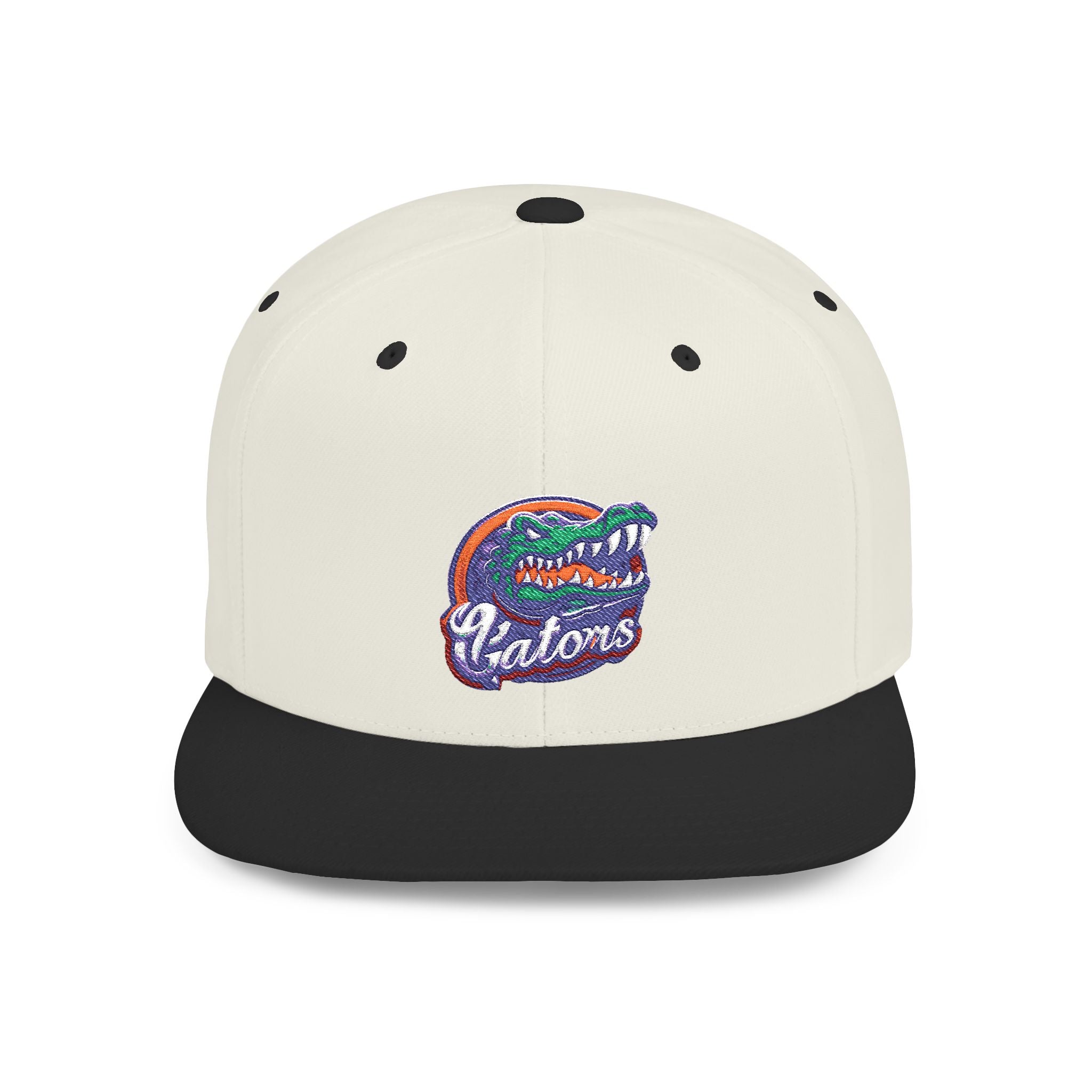 Florida Gators White Flat Bill Snapback Hat with Colorful Gator Logo