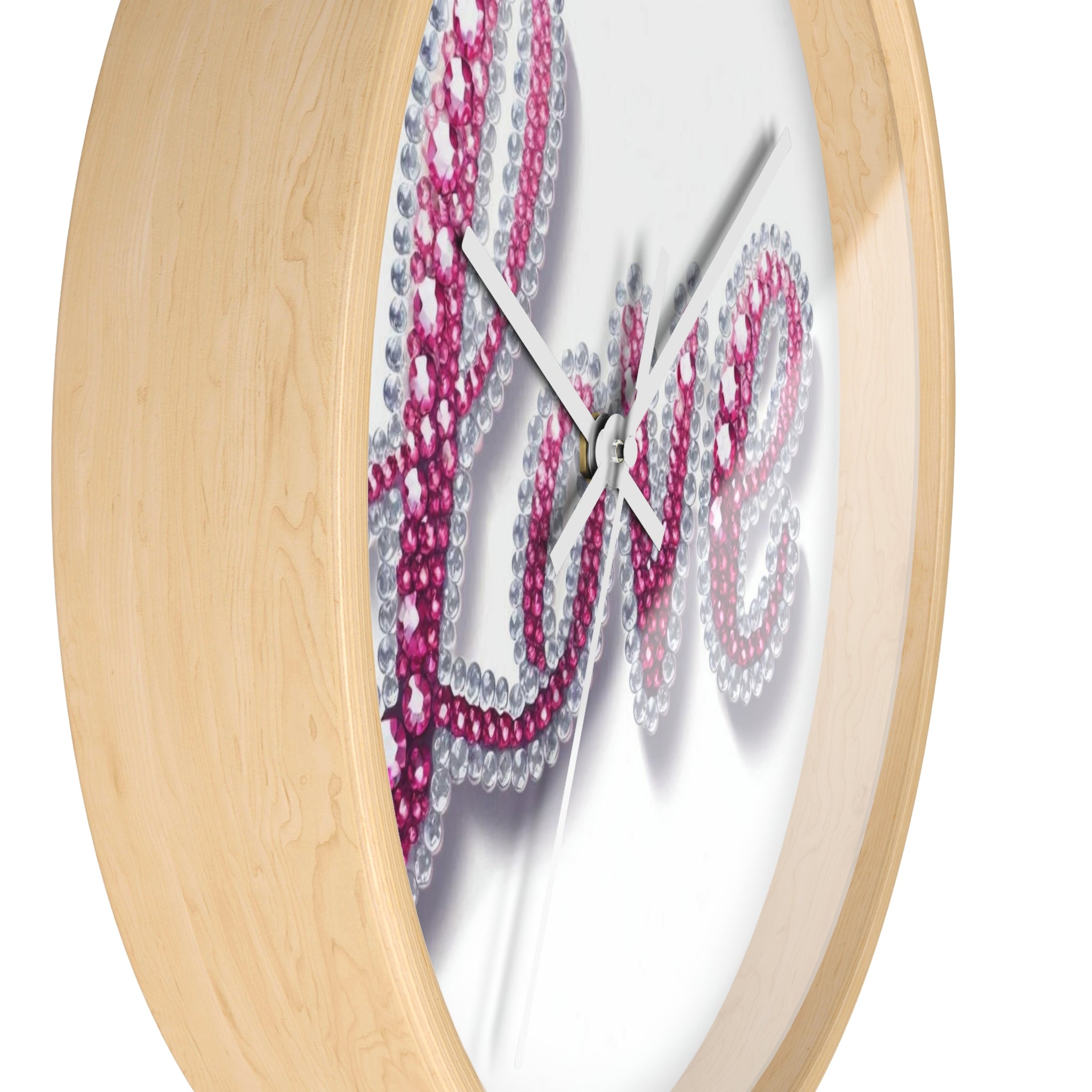 Love Beaded Wall Clock – Pink Rhinestone Script Decorative Wall Clock