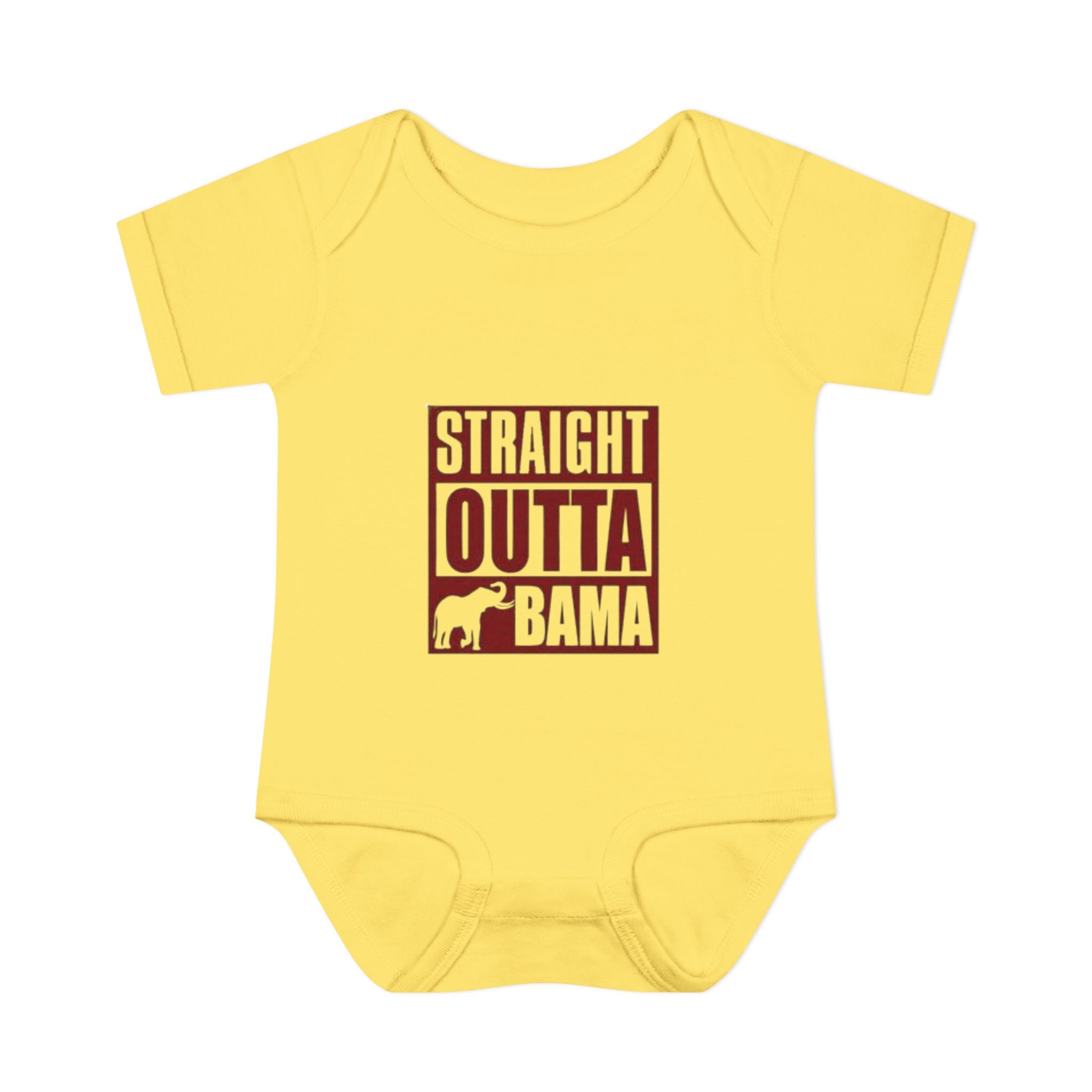 Straight Outta Bama Infant Bodysuit — Alabama Baby Onesie (Crimson Elephant Design)
