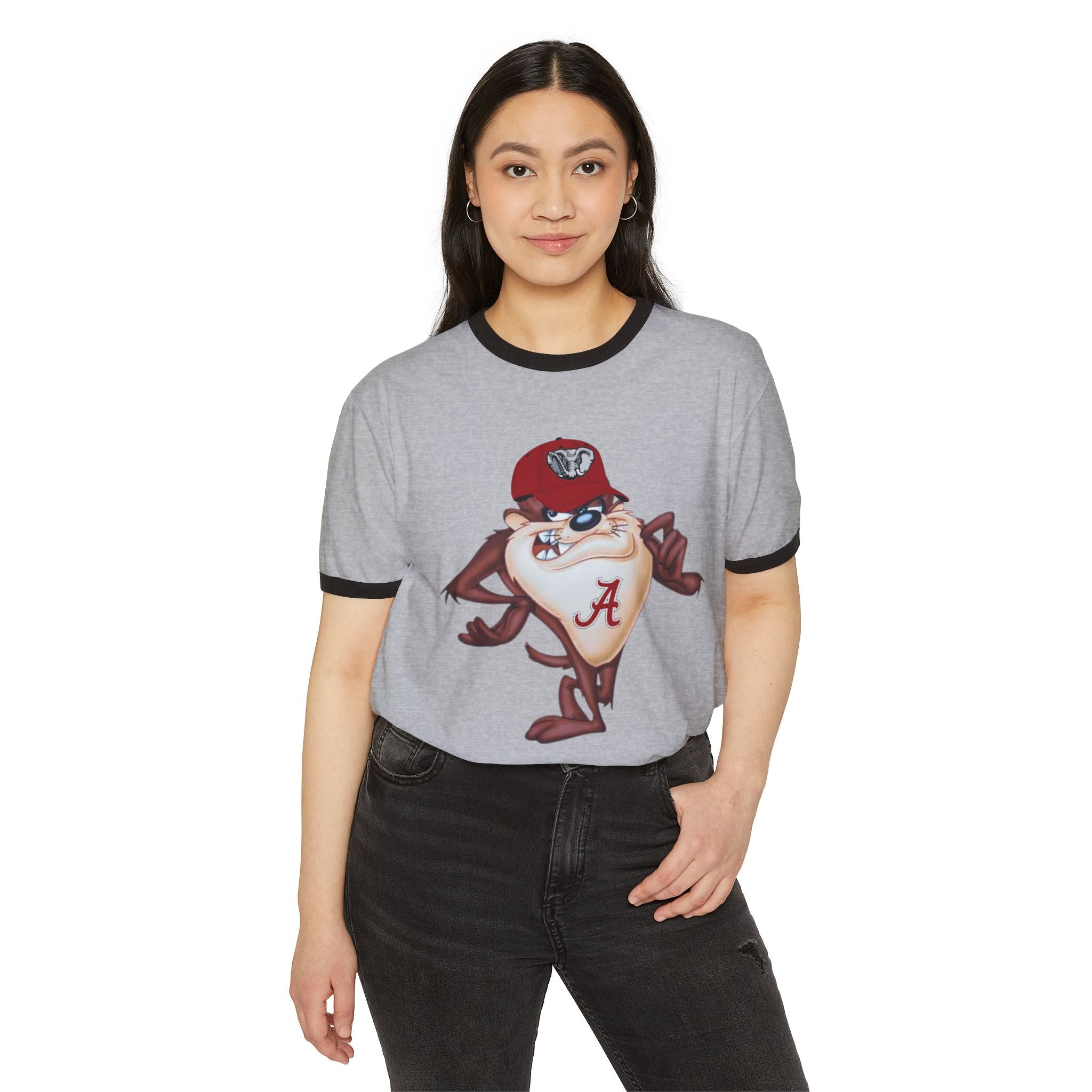 College Mascot Ringer T-Shirt – Retro Alabama “A” Tazmanian Devil Design