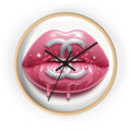 Glam Lip Drip Wall Clock — Pink Glossy Lips with Silver Logo