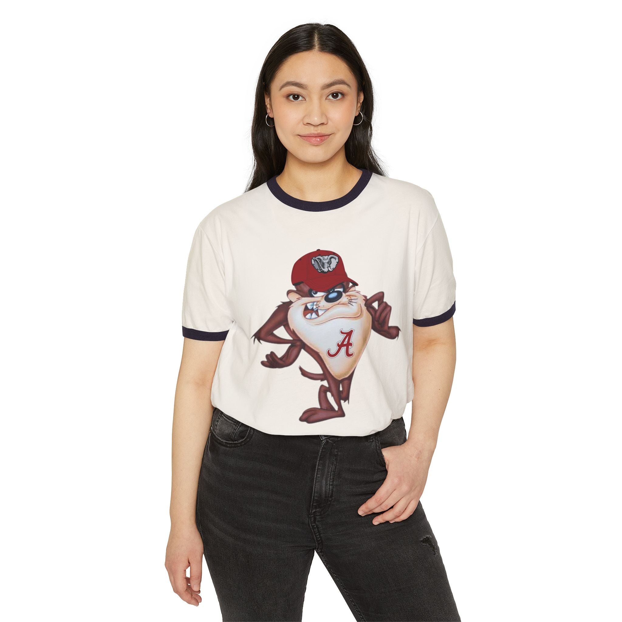 College Mascot Ringer T-Shirt – Retro Alabama “A” Tazmanian Devil Design