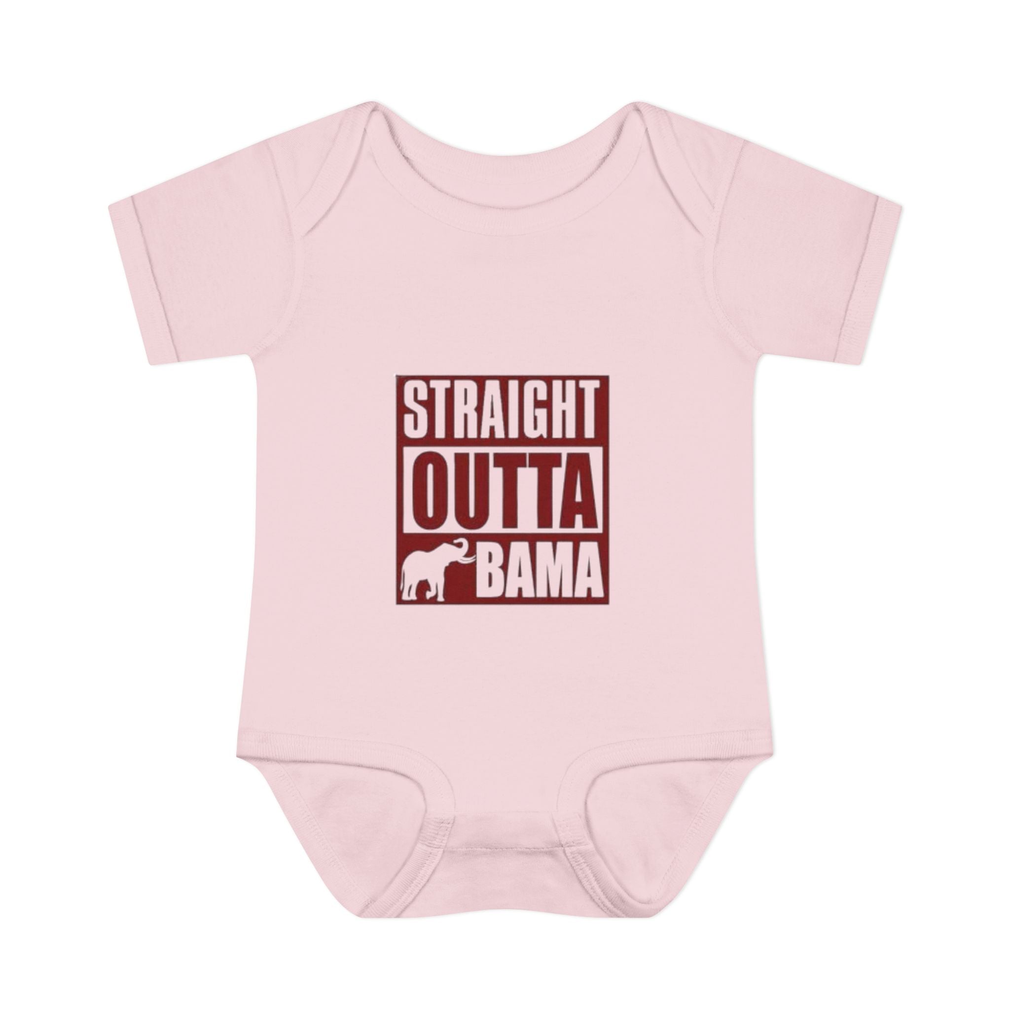 Straight Outta Bama Infant Bodysuit — Alabama Baby Onesie (Crimson Elephant Design)