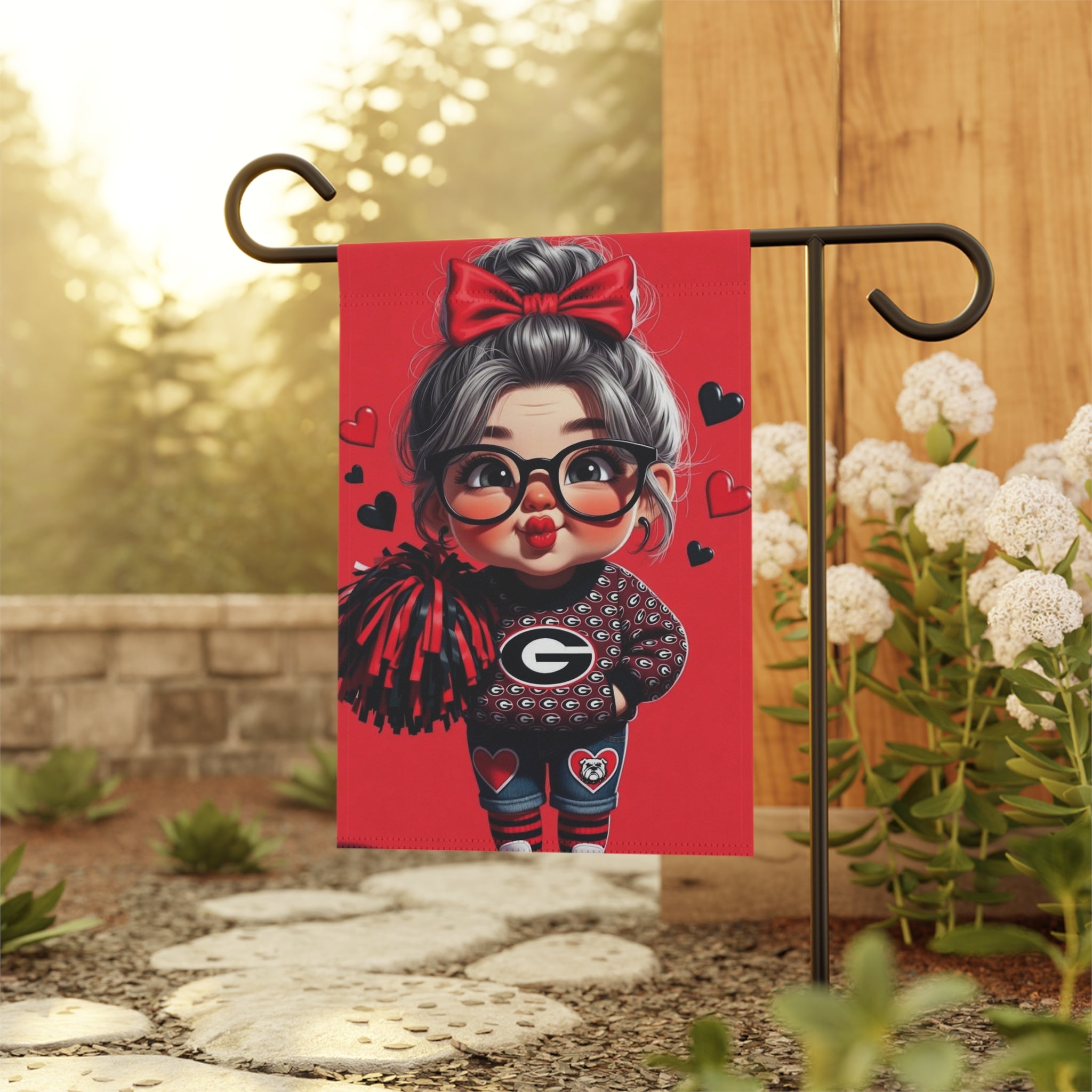 Georgia Bulldogs Garden Flag — Cute Cheerleader Granny Yard Banner