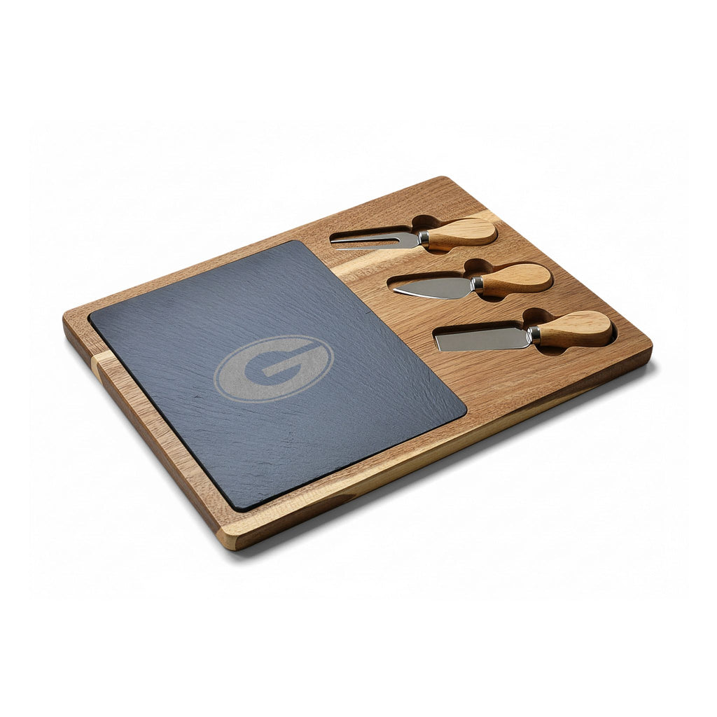 GA Bulldogs Charcuterie Board with Slate Insert & Cheese Tools — Personalized Game Day Serving Platter