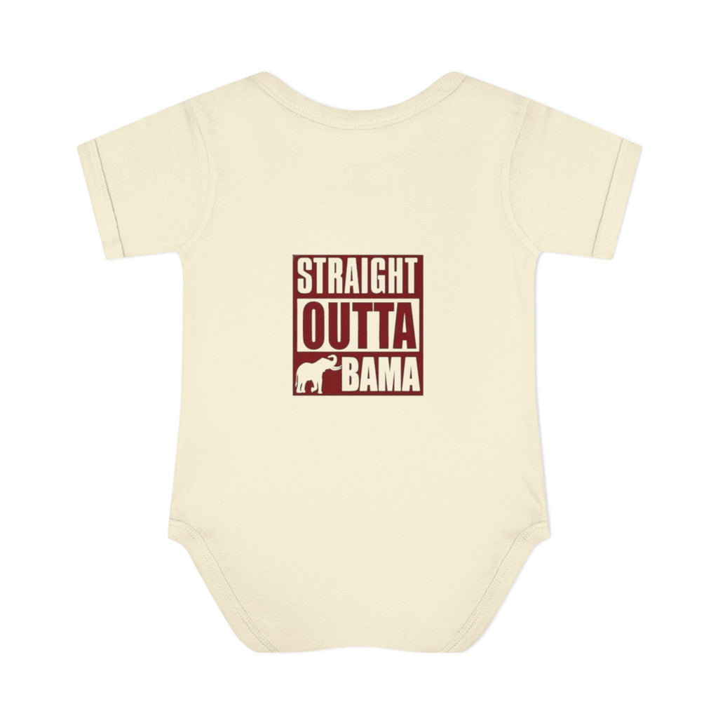 Straight Outta Bama Infant Bodysuit — Alabama Baby Onesie (Crimson Elephant Design)