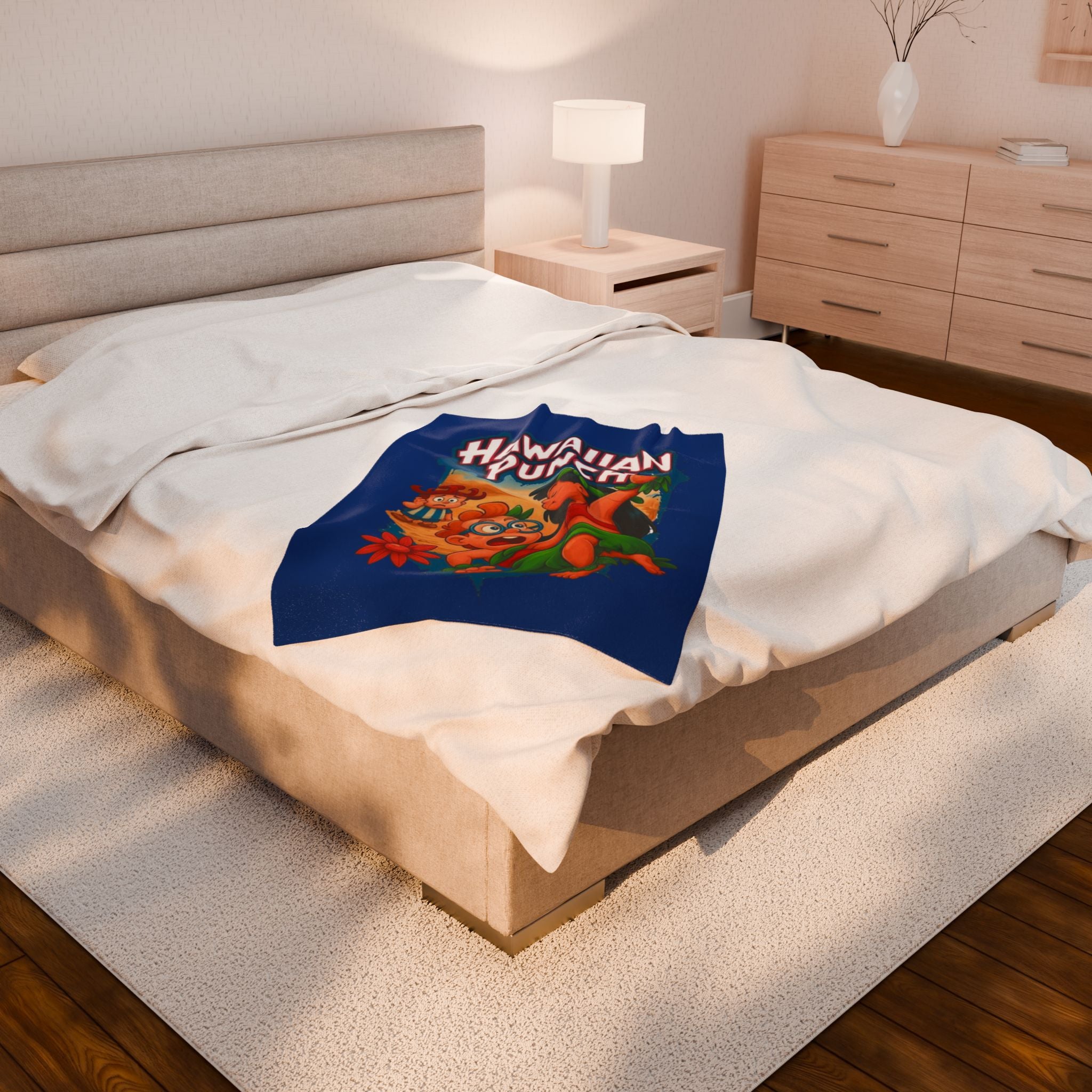 Hawaiian Punch Velveteen Plush Blanket – Retro Cartoon Beach Throw