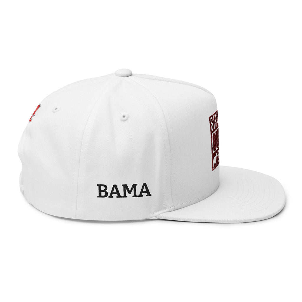 Embroidered Flat Bill Cap — "Straight Outta Bama" Crimson Snapback