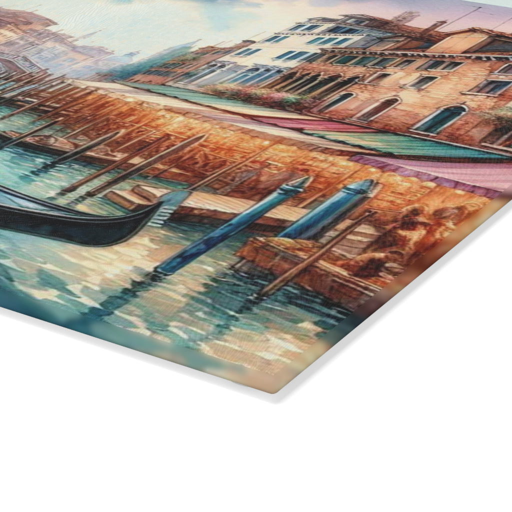 Glass Cutting Board - Venetian Canal Gondola Scene Decorative Tempered Glass Chopping Board