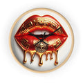Gold Drip Lip Wall Clock — Luxe Red Lip Art Home Decor
