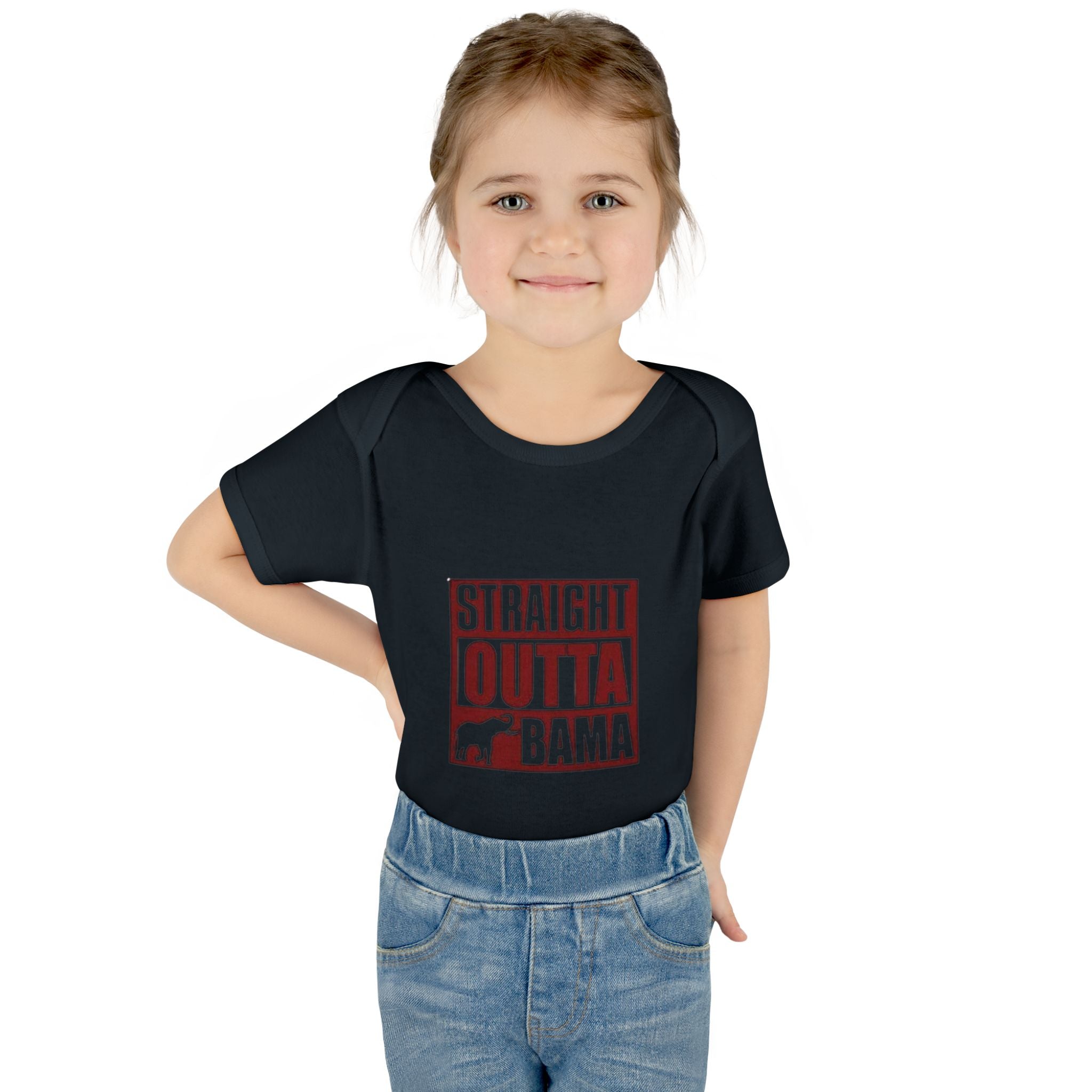 Straight Outta Bama Infant Bodysuit — Alabama Baby Onesie (Crimson Elephant Design)