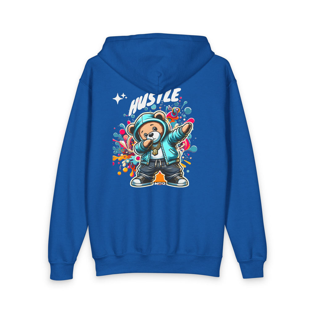 Kids Zip Hoodie — Colorful Streetwear Teddy Bear Graphic (‘Hustle’)