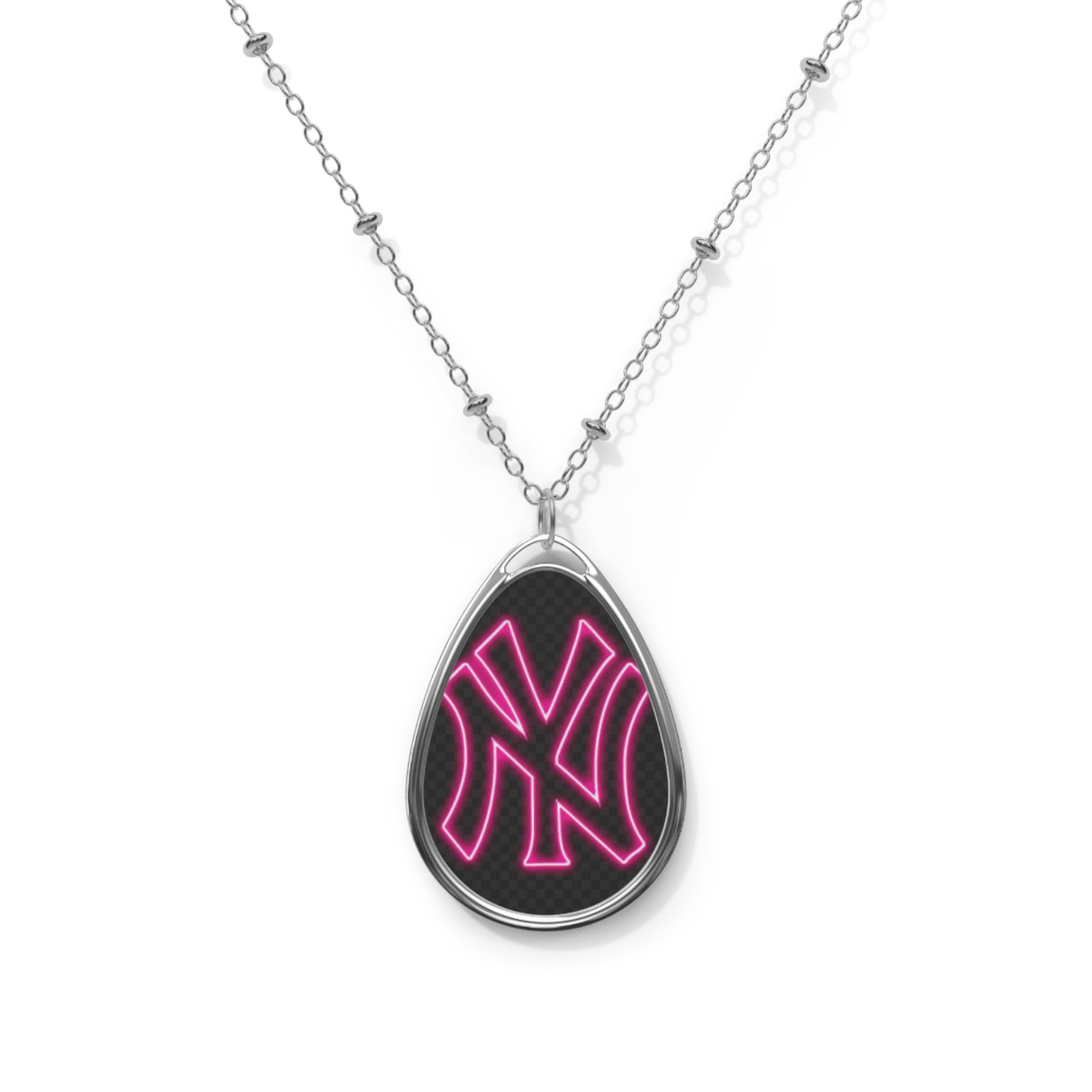 Oval Necklace — Pink Neon NY Logo Pendant