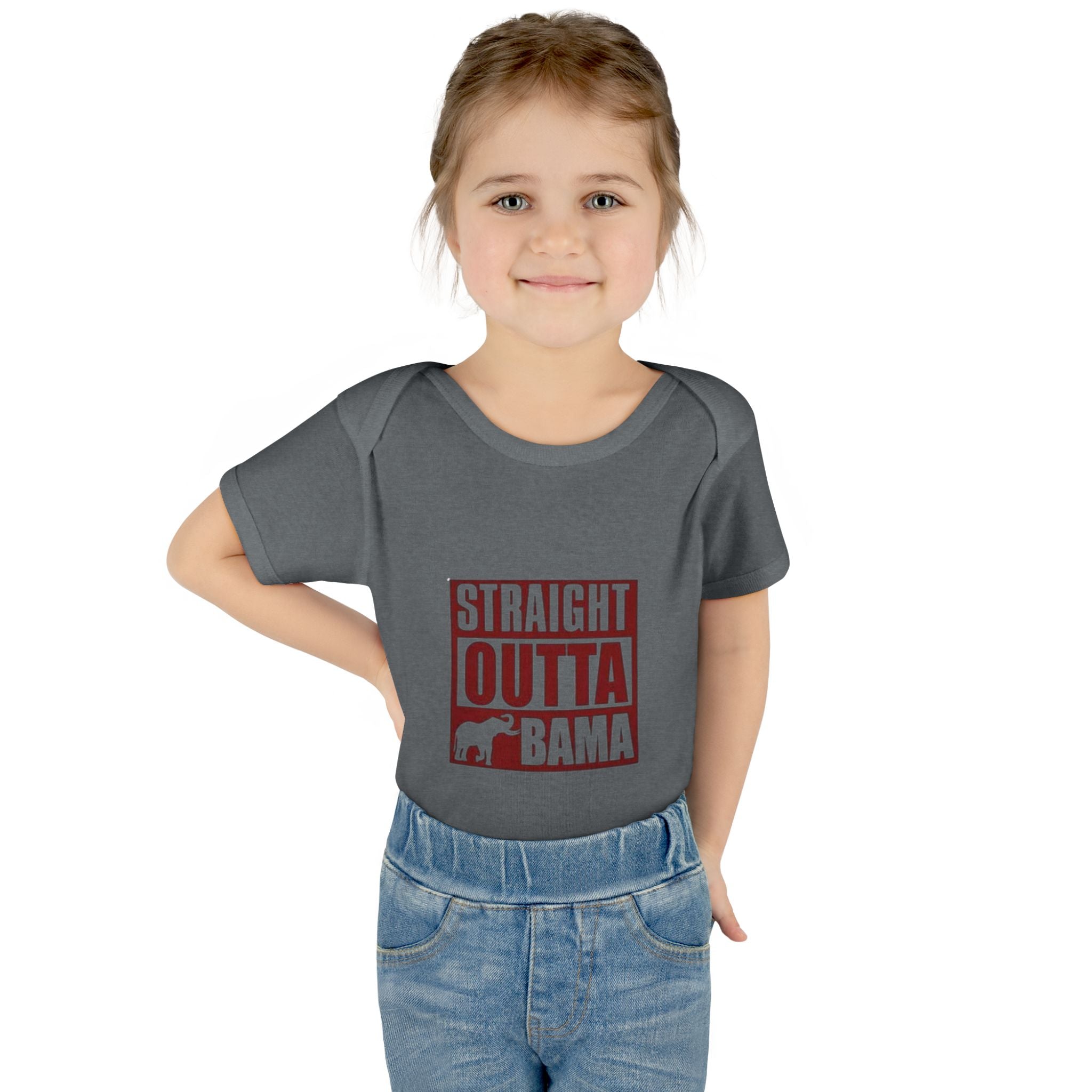 Straight Outta Bama Infant Bodysuit — Alabama Baby Onesie (Crimson Elephant Design)