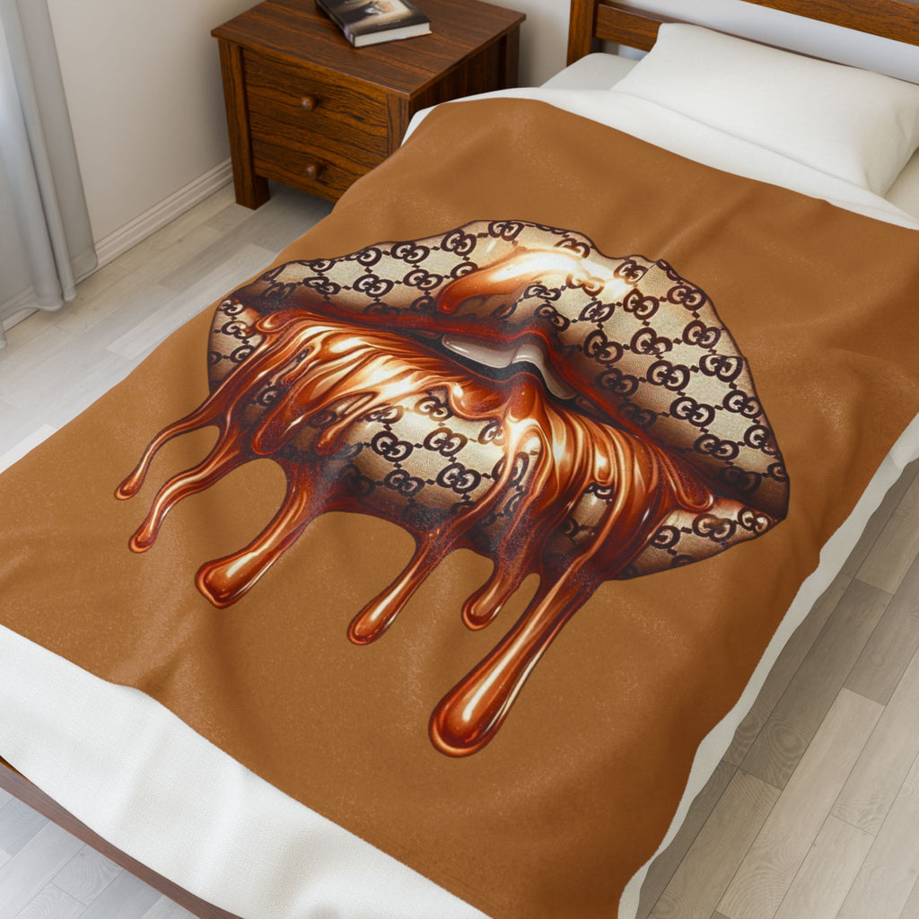 Dripping Gold Logo Lips Velveteen Plush Blanket
