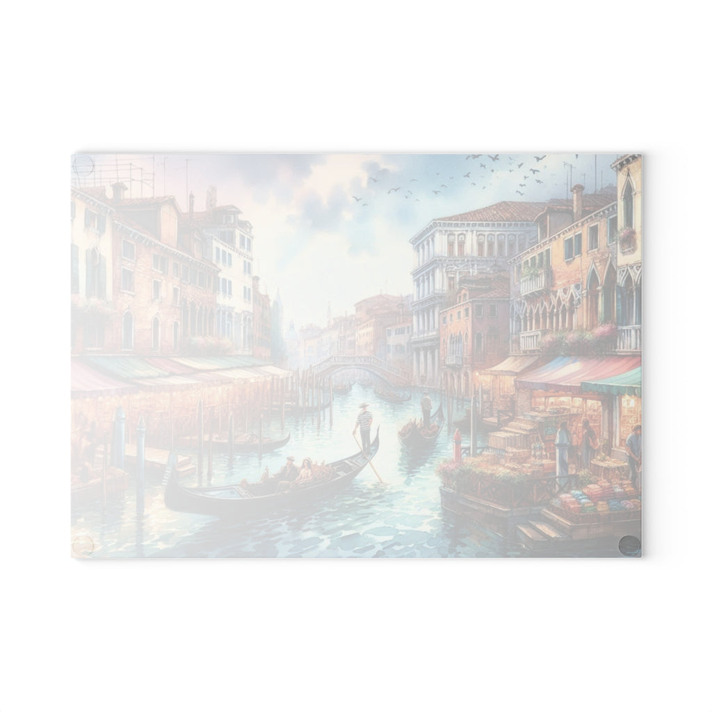 Glass Cutting Board - Venetian Canal Gondola Scene Decorative Tempered Glass Chopping Board