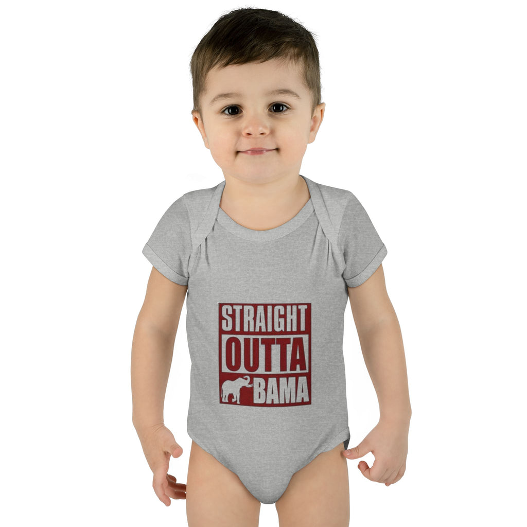 Straight Outta Bama Infant Bodysuit — Alabama Baby Onesie (Crimson Elephant Design)