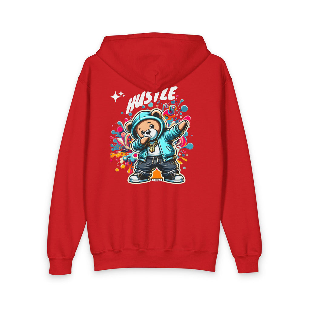 Kids Zip Hoodie — Colorful Streetwear Teddy Bear Graphic (‘Hustle’)