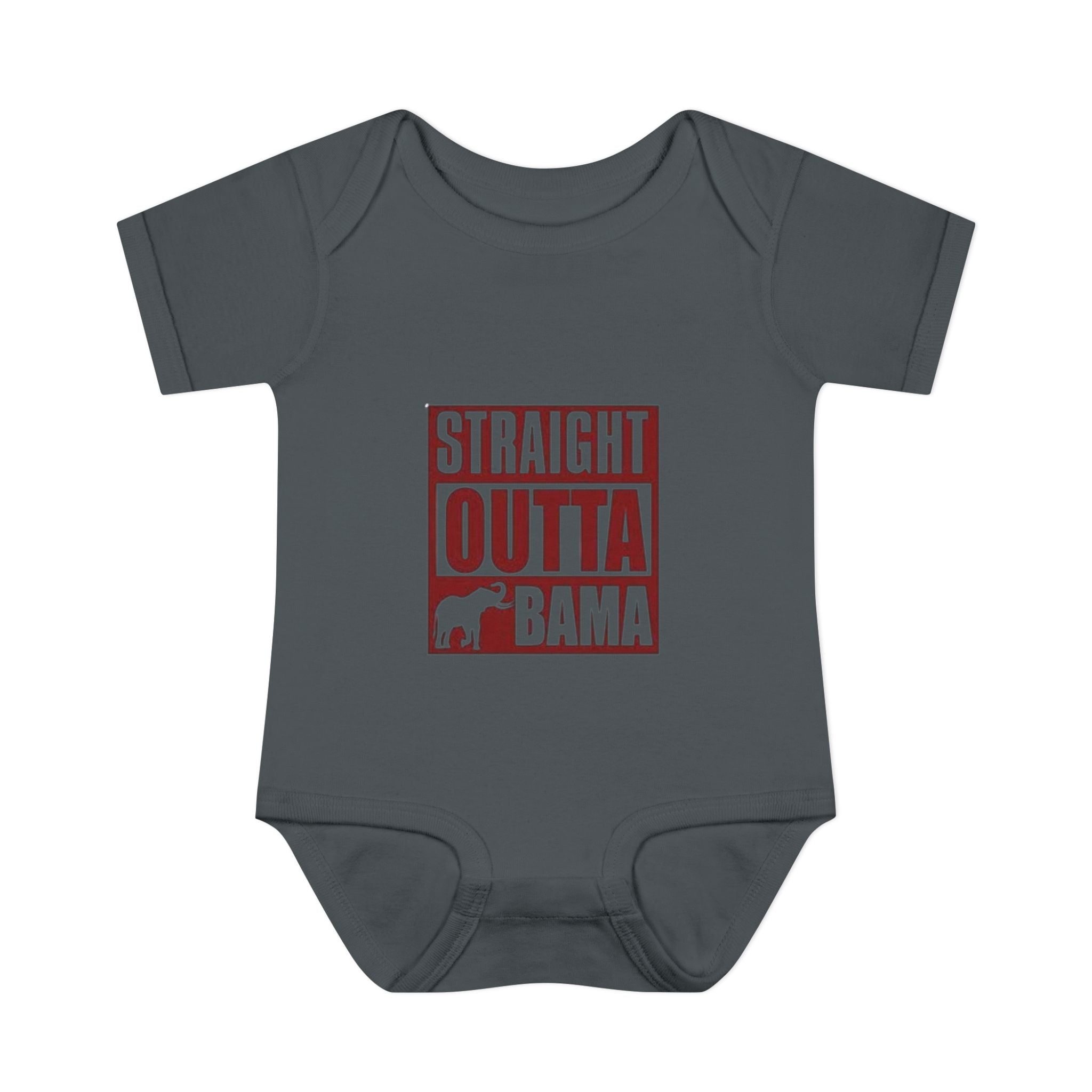 Straight Outta Bama Infant Bodysuit — Alabama Baby Onesie (Crimson Elephant Design)
