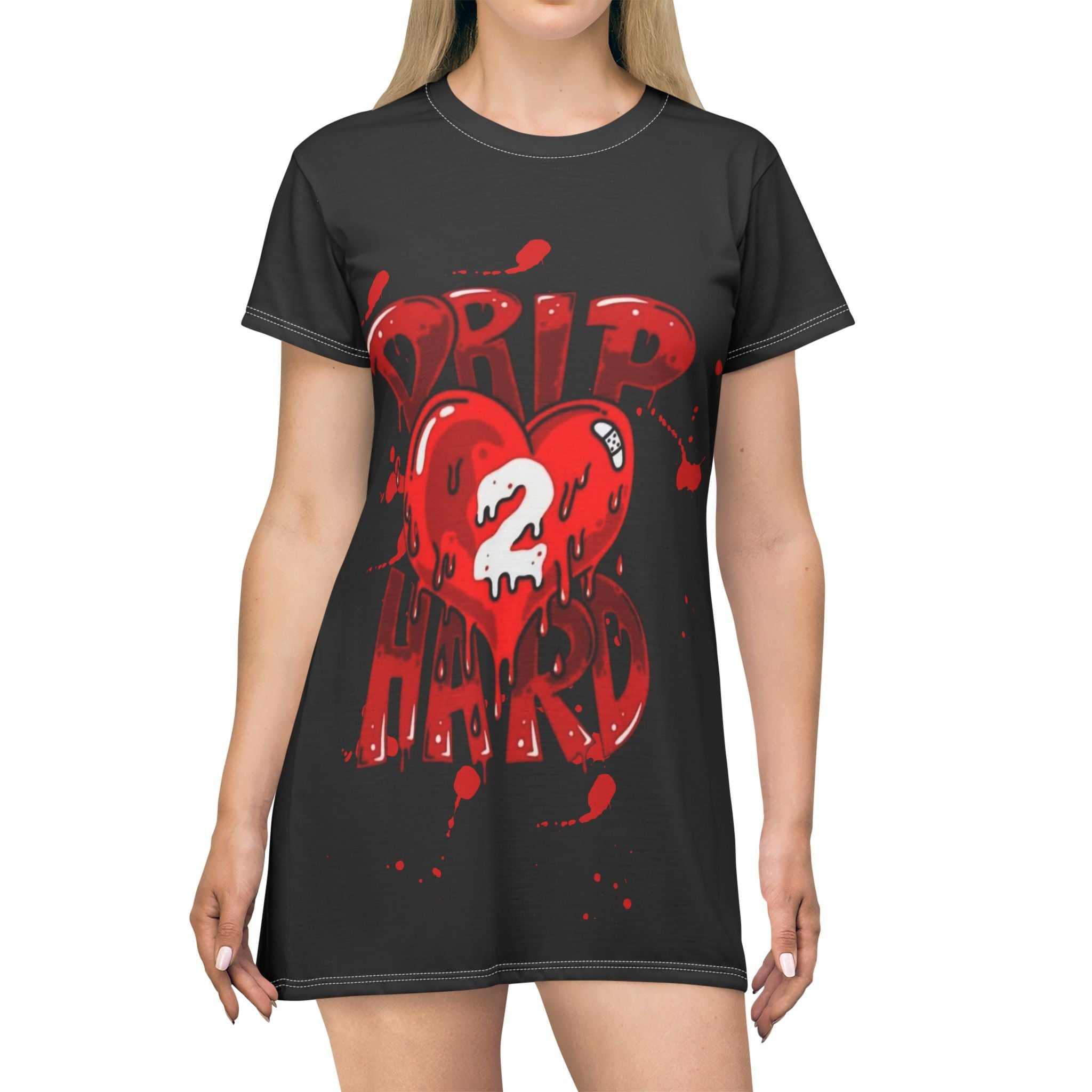 Drip 2 Hard Heart Graphic T-Shirt Dress — Edgy Streetwear