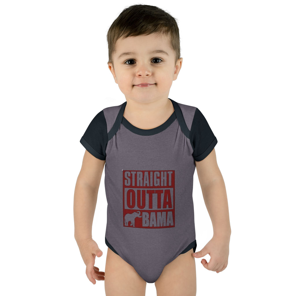 Straight Outta Bama Infant Bodysuit — Alabama Baby Onesie (Crimson Elephant Design)