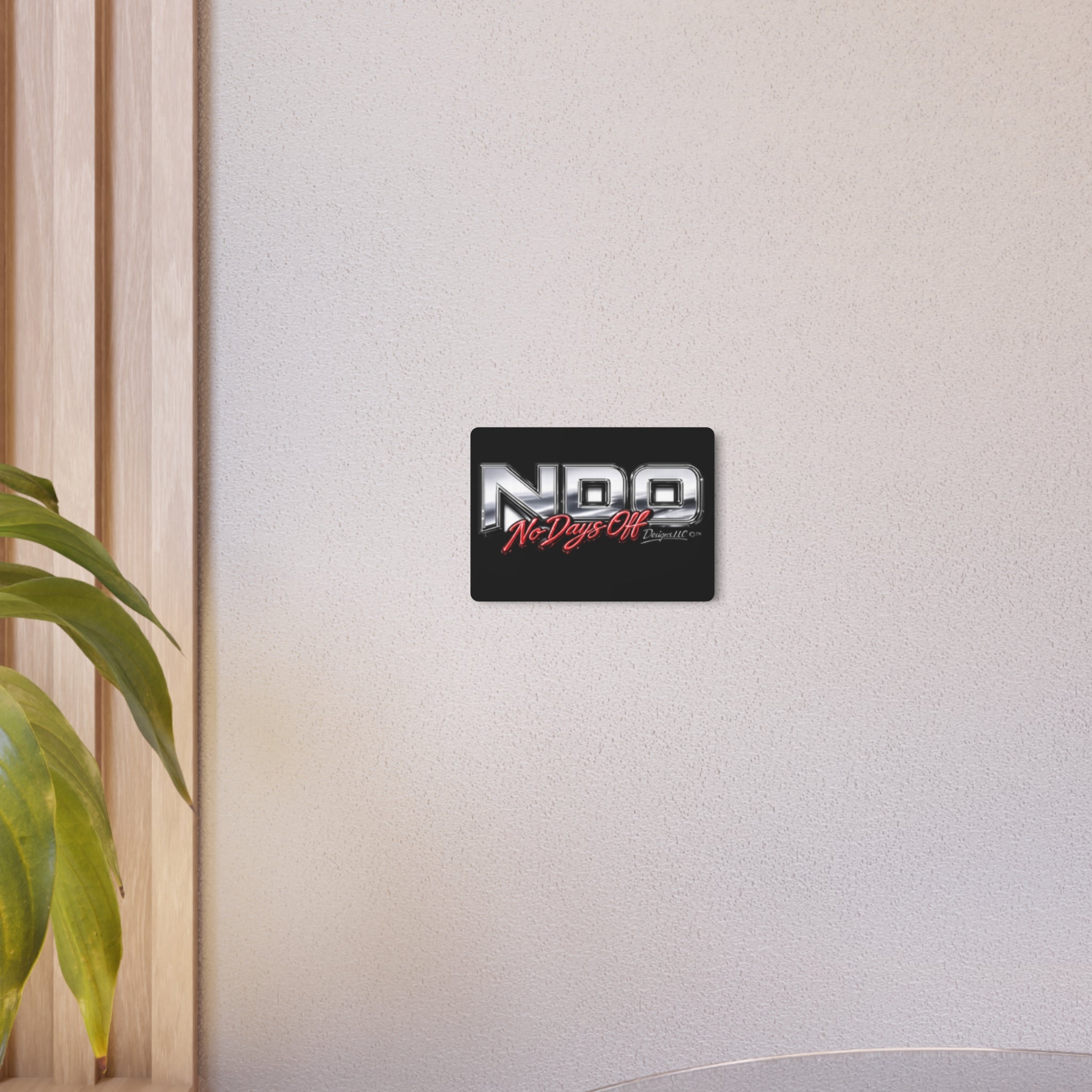 Metal Sign "NDO No Days Off" — Chrome Racing Wall Art for Garages & Gyms