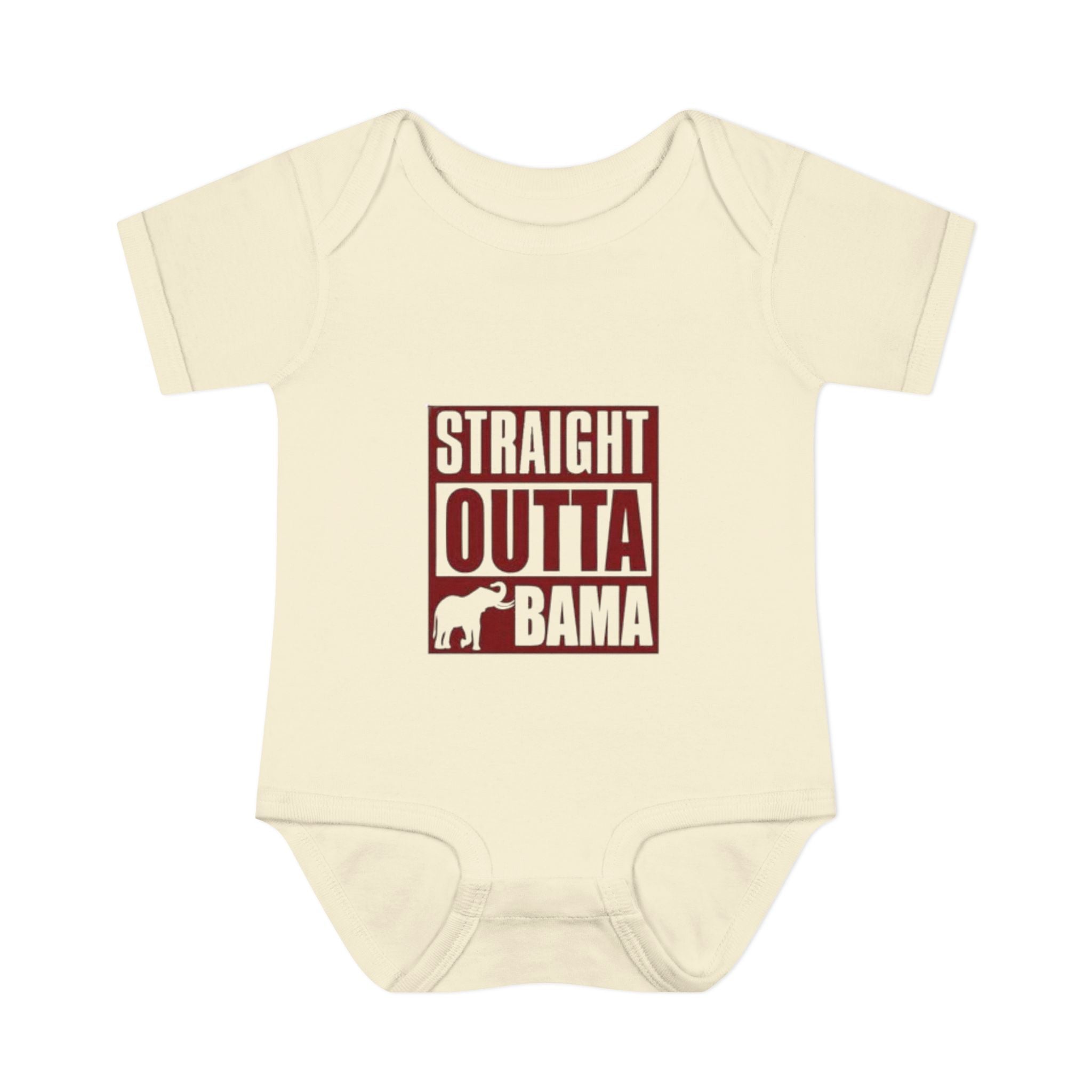 Straight Outta Bama Infant Bodysuit — Alabama Baby Onesie (Crimson Elephant Design)