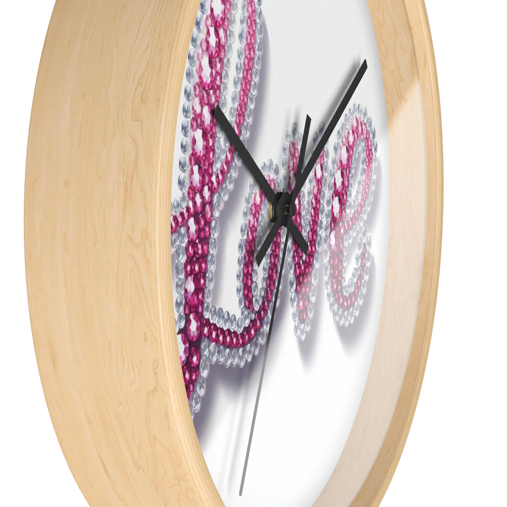 Love Beaded Wall Clock – Pink Rhinestone Script Decorative Wall Clock