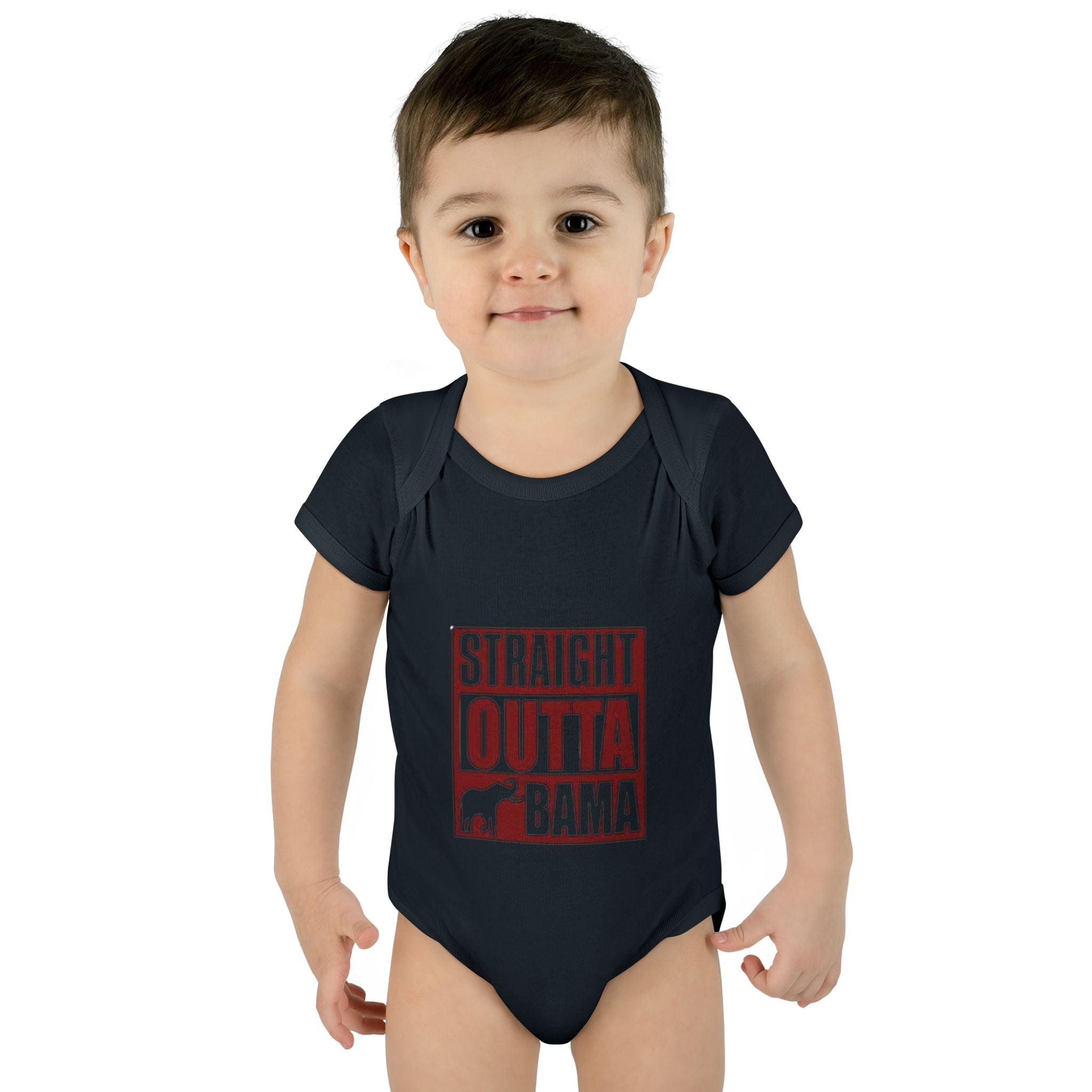 Straight Outta Bama Infant Bodysuit — Alabama Baby Onesie (Crimson Elephant Design)