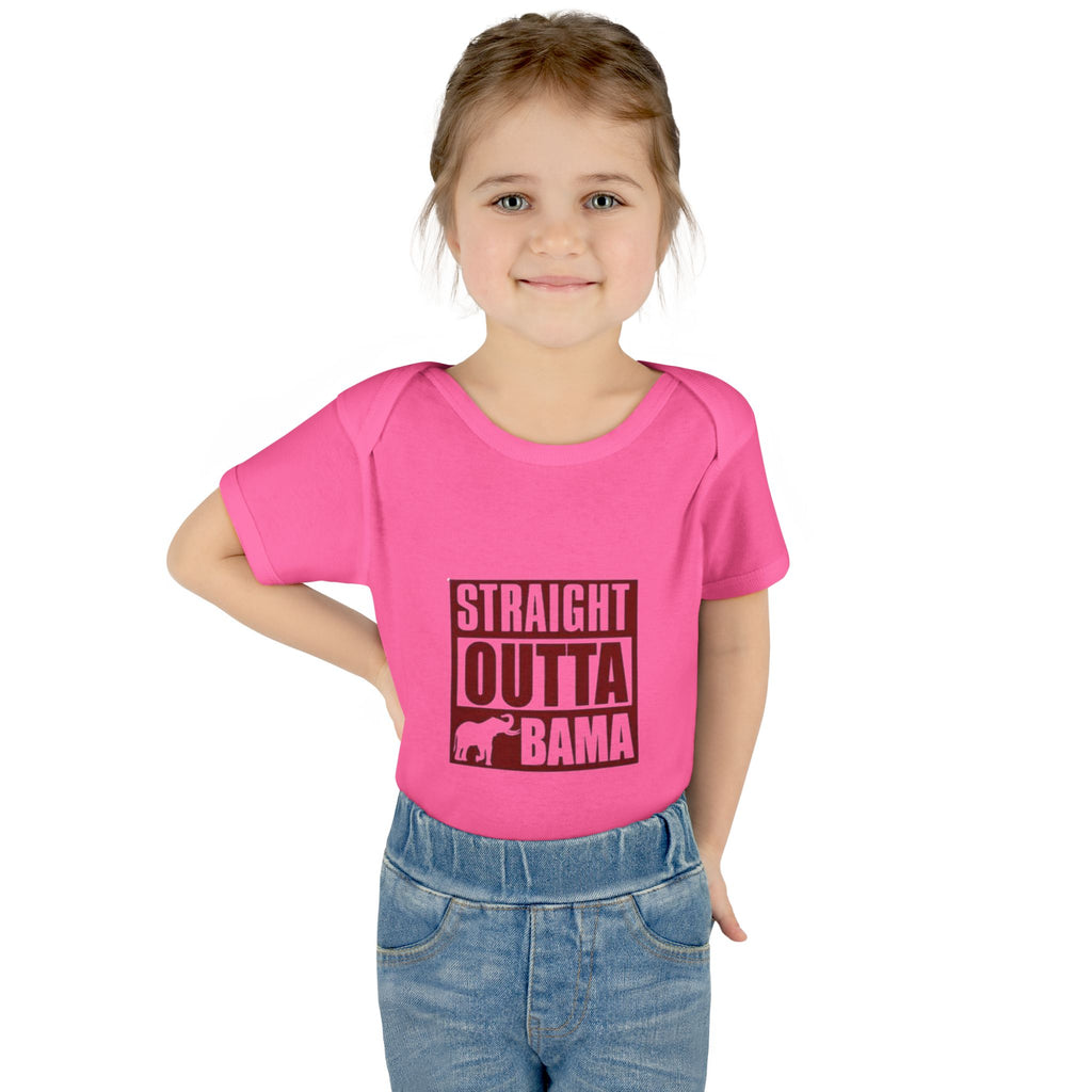 Straight Outta Bama Infant Bodysuit — Alabama Baby Onesie (Crimson Elephant Design)