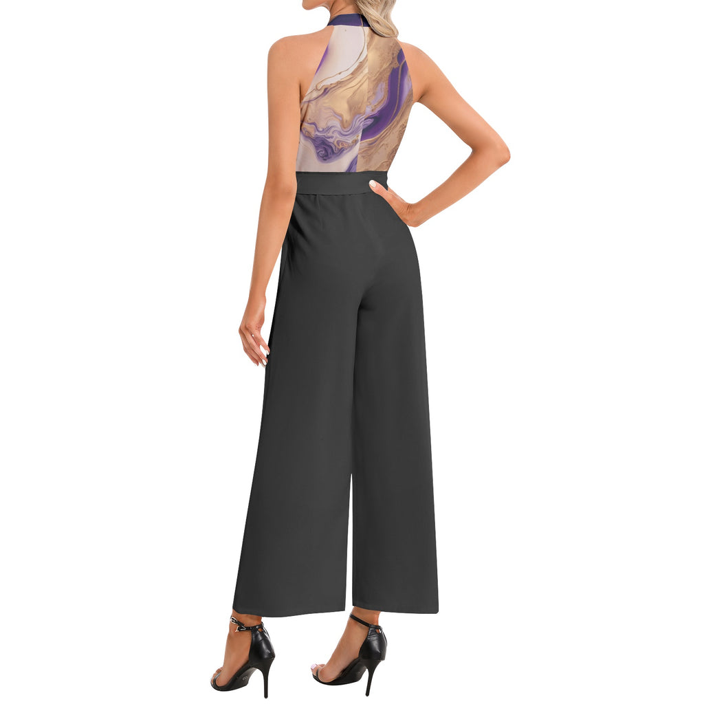 NDO Marble Halter Neck Buckle Belted Jumpsuit