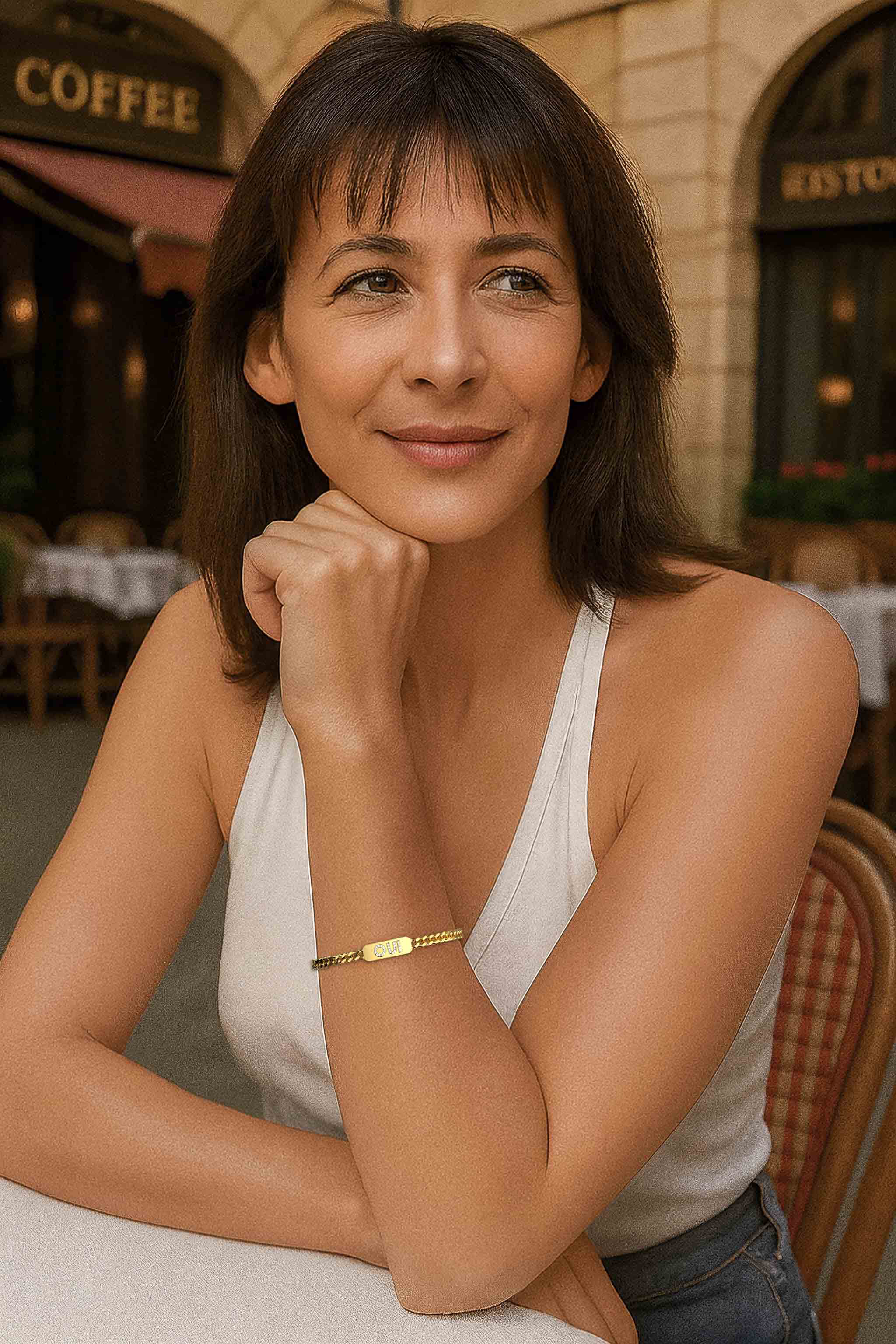 18k Gold Plated Silver Pavé Letter ID Bar Curb Chain Bracelet His & Hers ID  Bar AW24B001G
