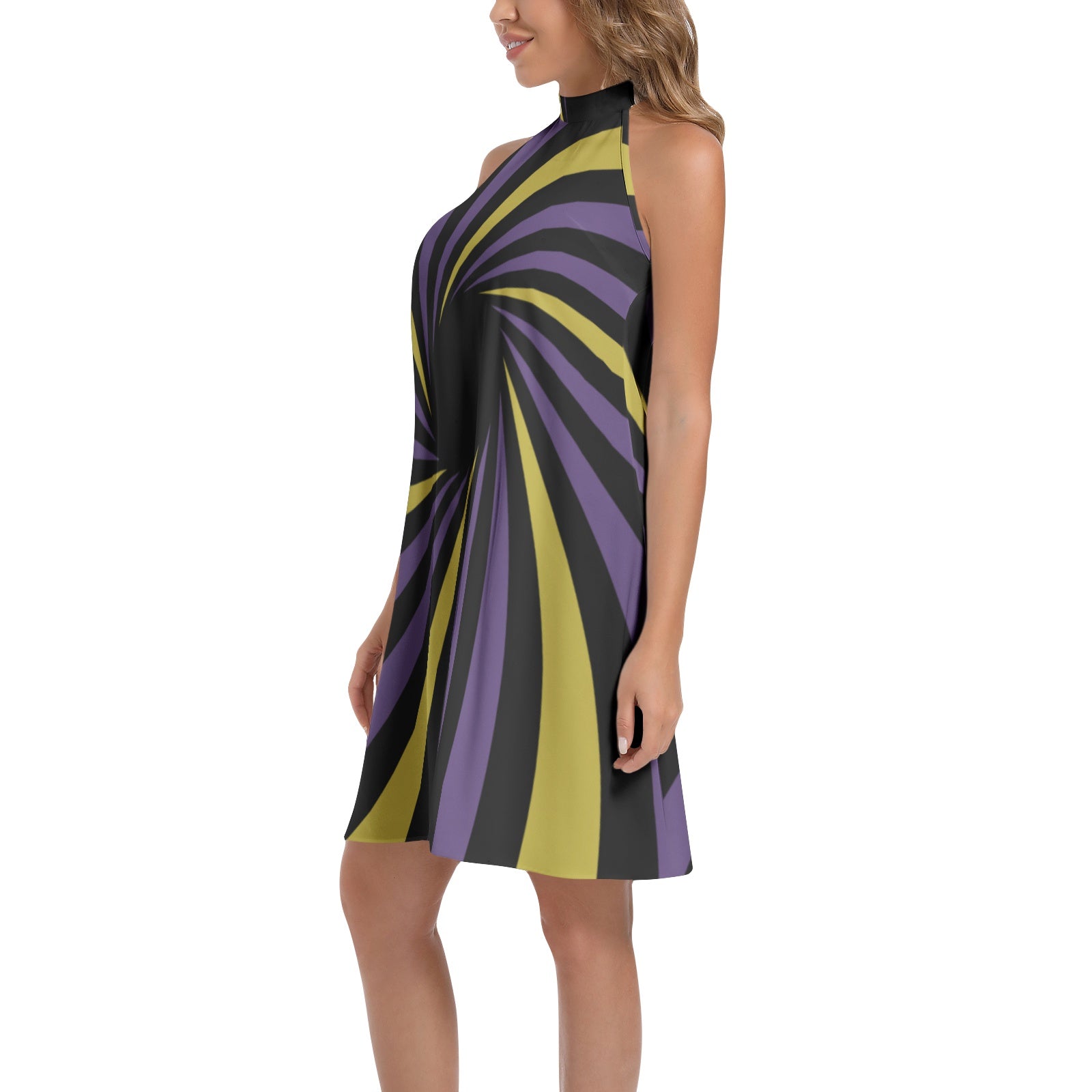 NDO Purple Maze Tie Back Halter Neck Flared Dress